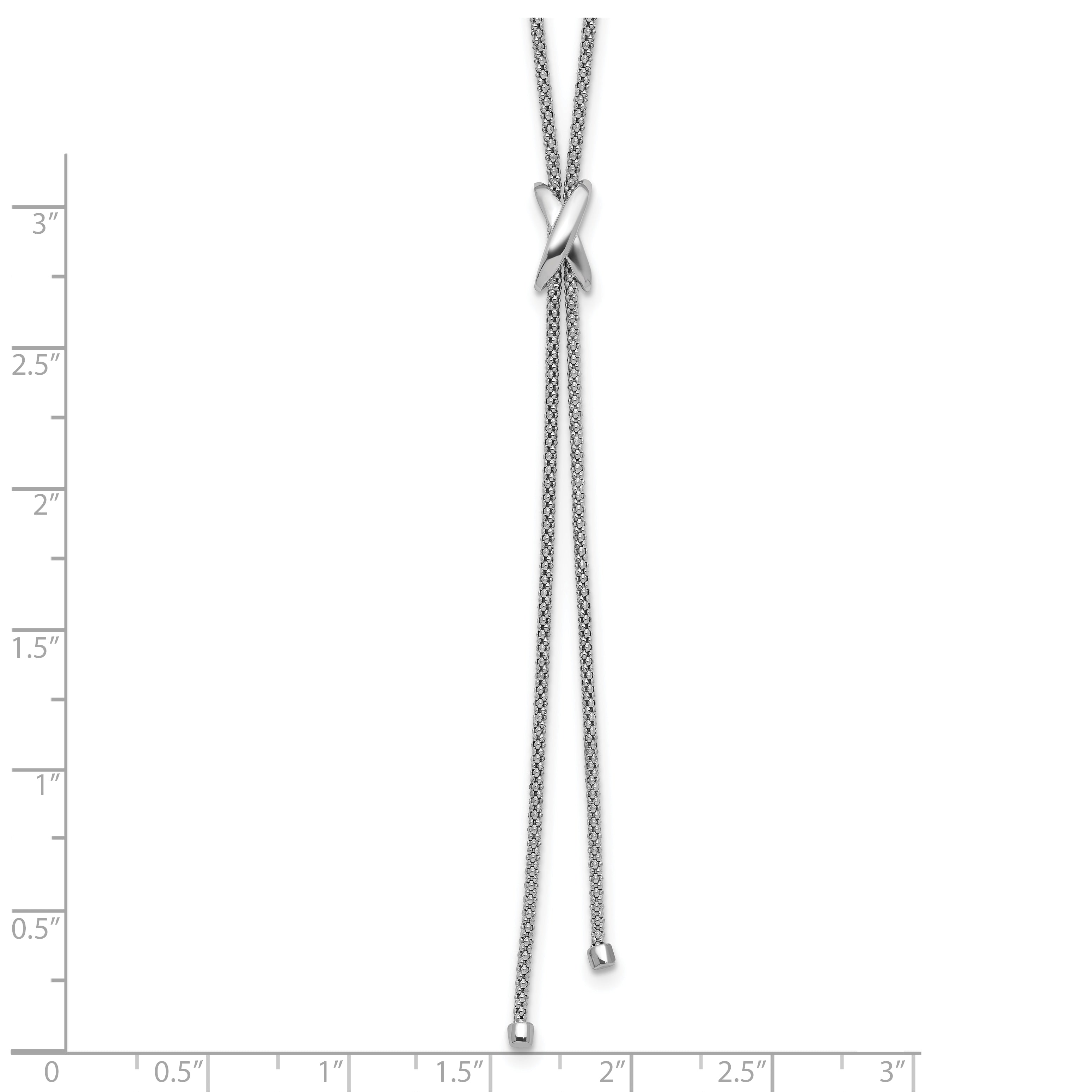 SS Rhodium-plated Polished X Lariat w/ 2in Ext. Necklace