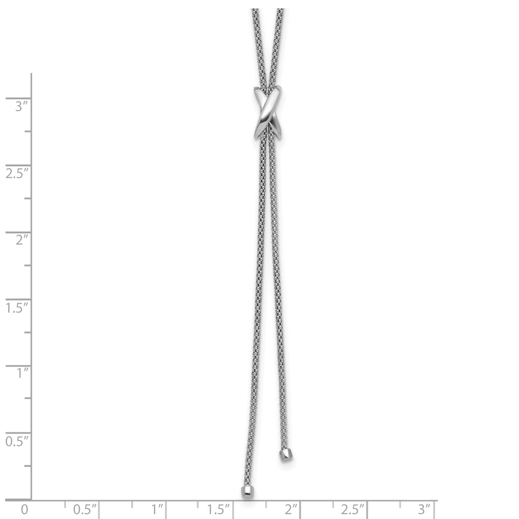 SS Rhodium-plated Polished X Lariat w/ 2in Ext. Necklace