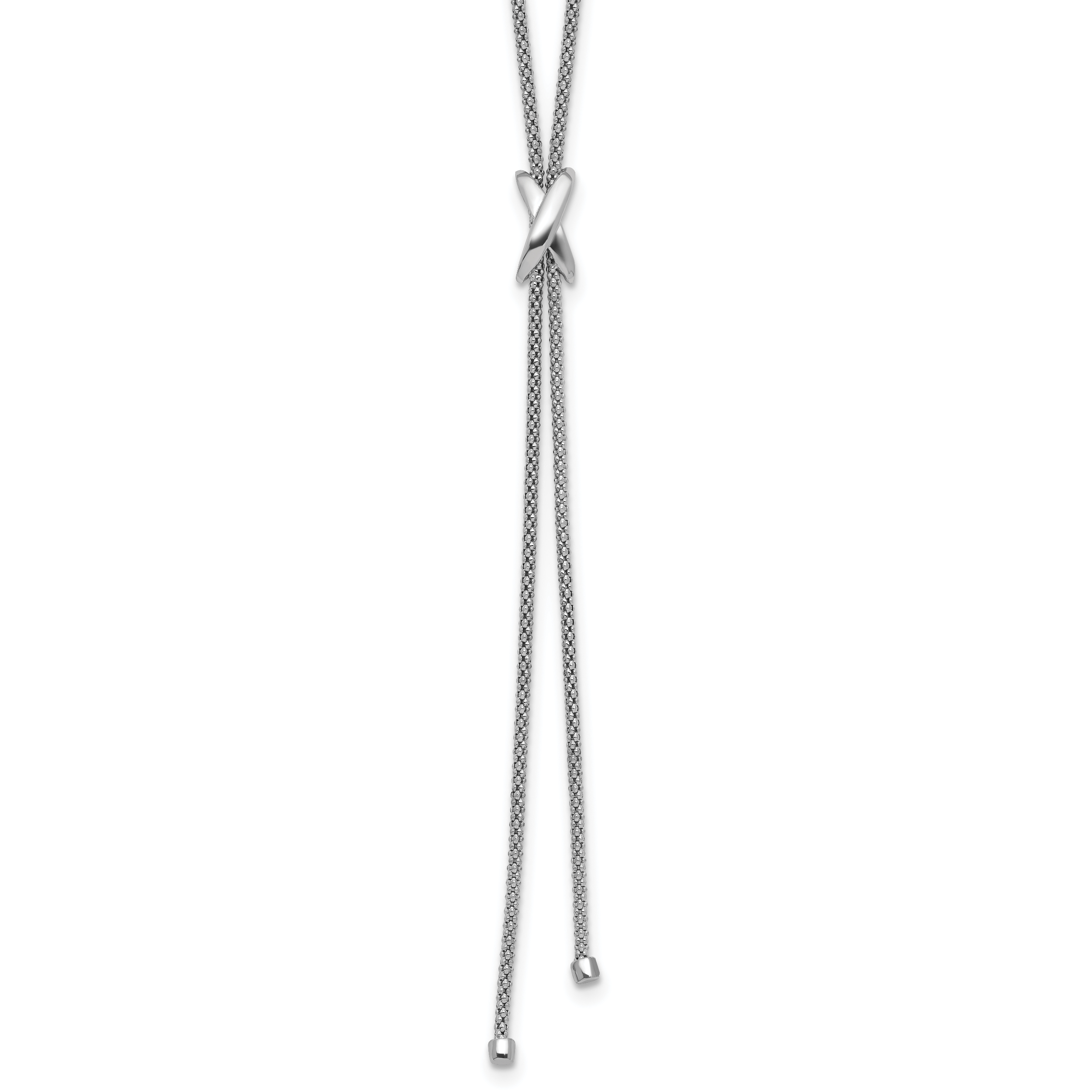 SS Rhodium-plated Polished X Lariat w/ 2in Ext. Necklace Main image