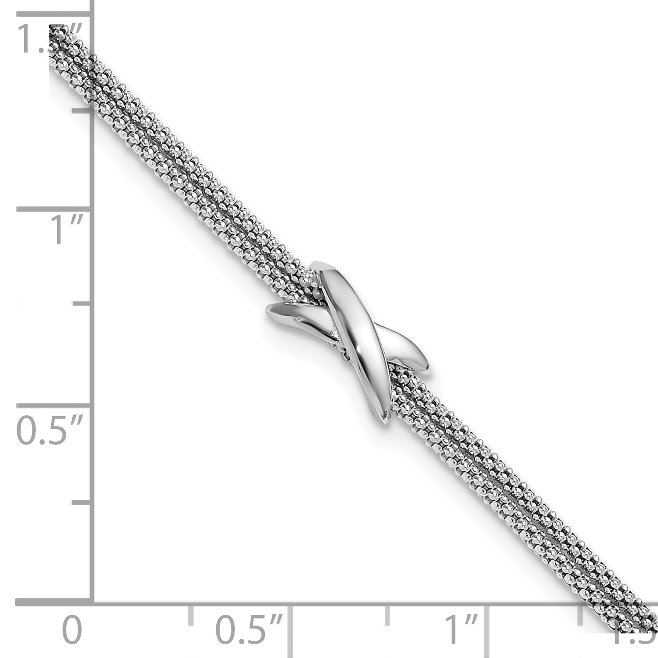 SS Rhodium-plated Polished 2-Strand X w/ 1in Ext. Bracelet
