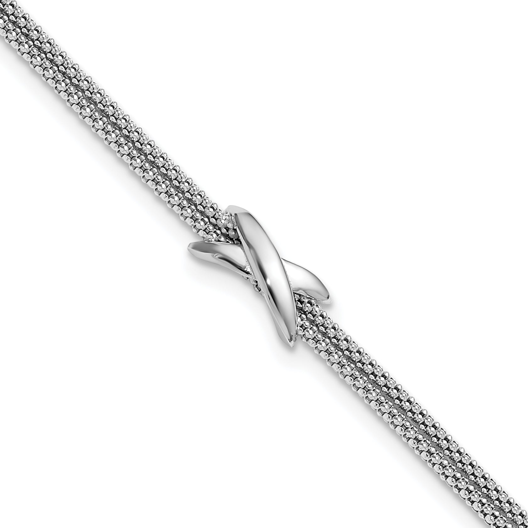 SS Rhodium-plated Polished 2-Strand X w/ 1in Ext. Bracelet Main image