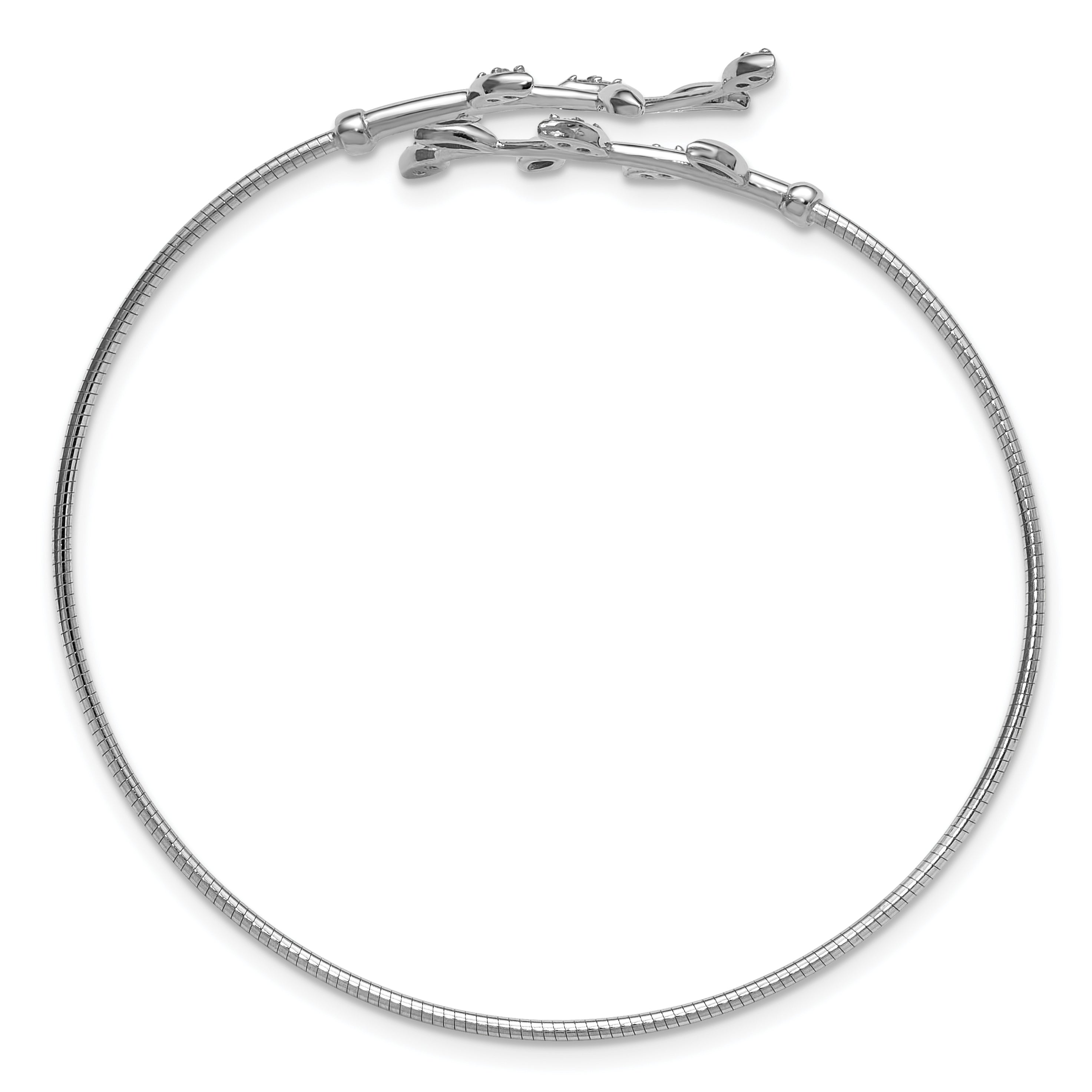 SS Rhodium-plated Polished CZ Leaf Bypass Flexible Cuff Bangle Secondary image
