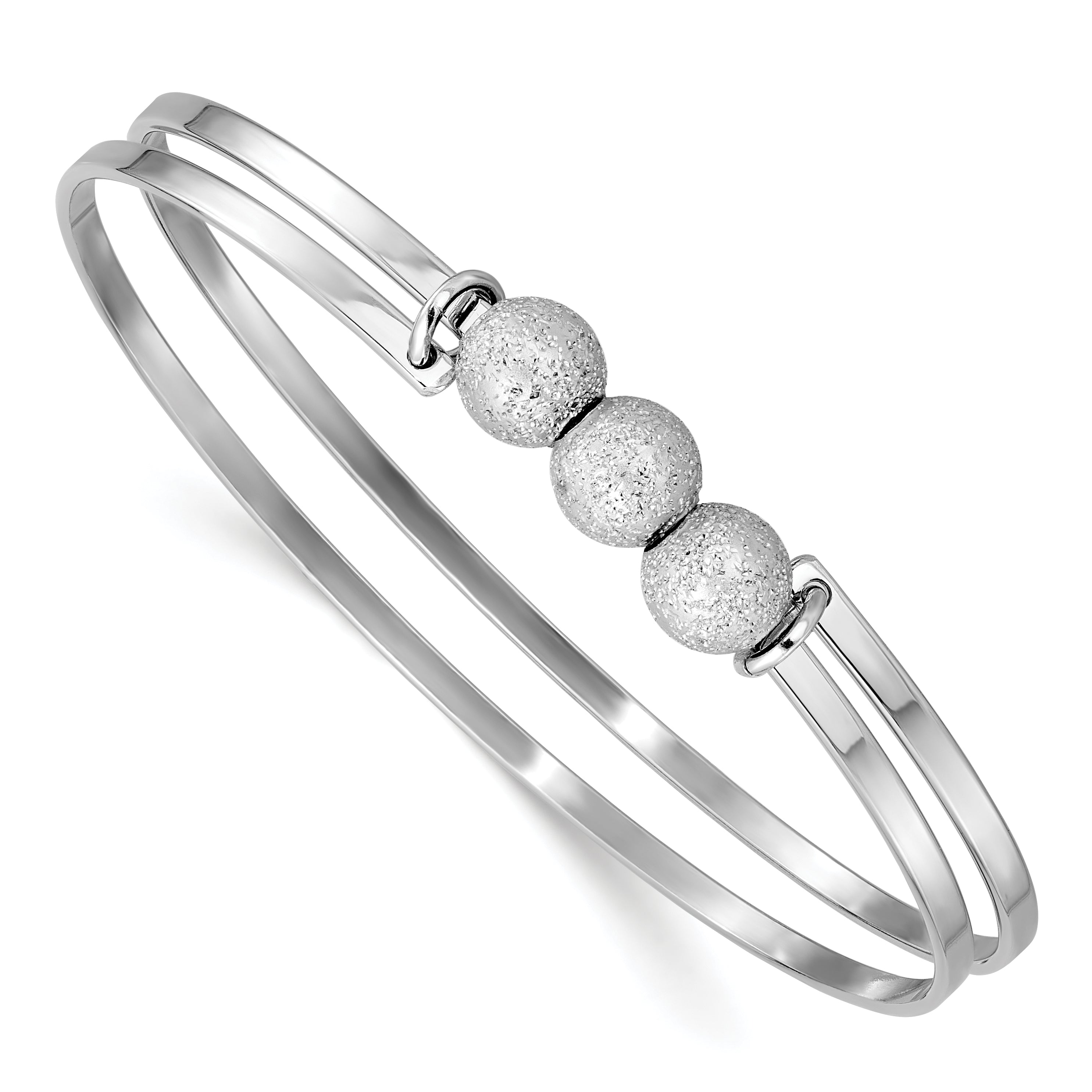 SS Radiant Essence Polish/Textured Beads Flexible Bangle