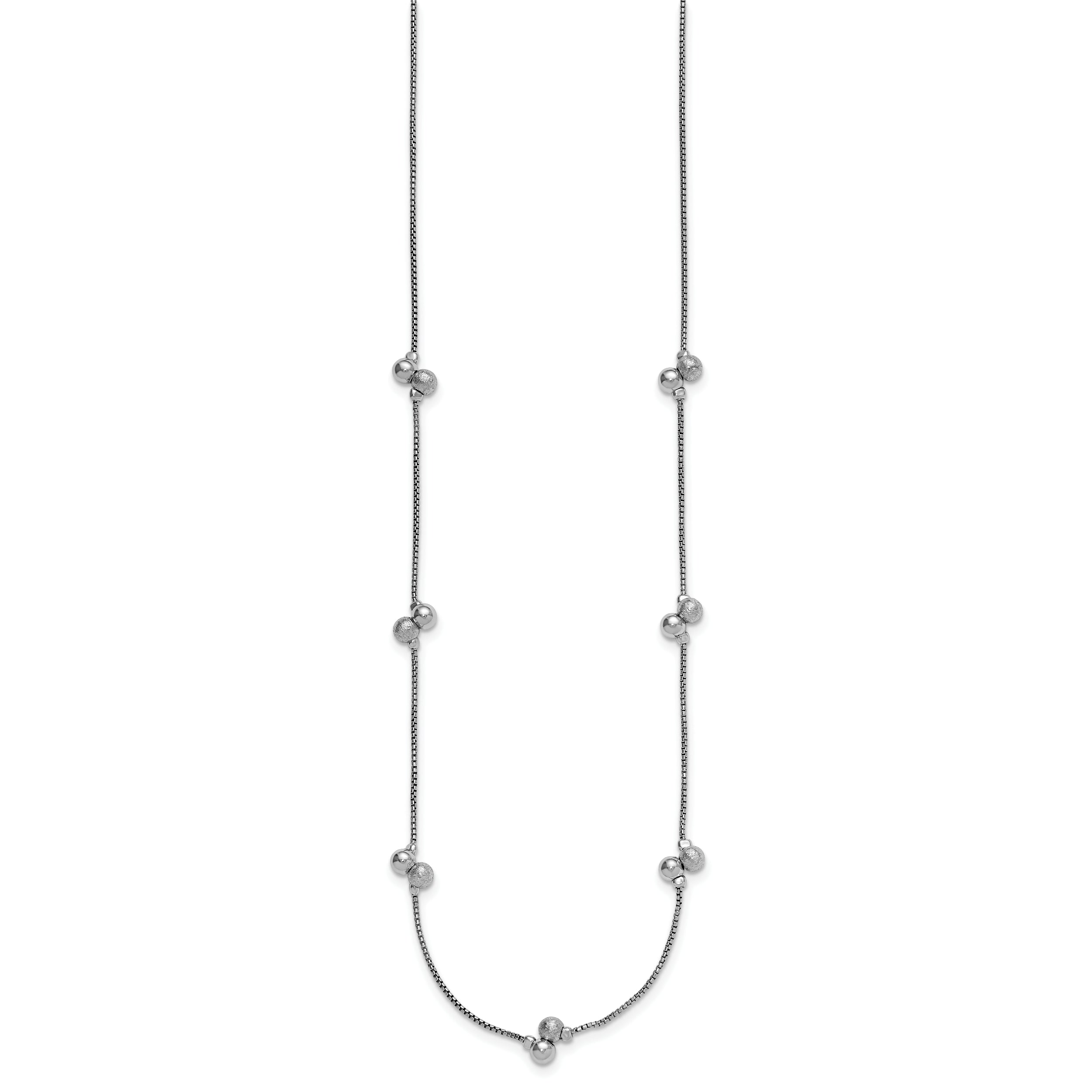 SS Rhodium-plated Polished Brushed and Beaded Necklace