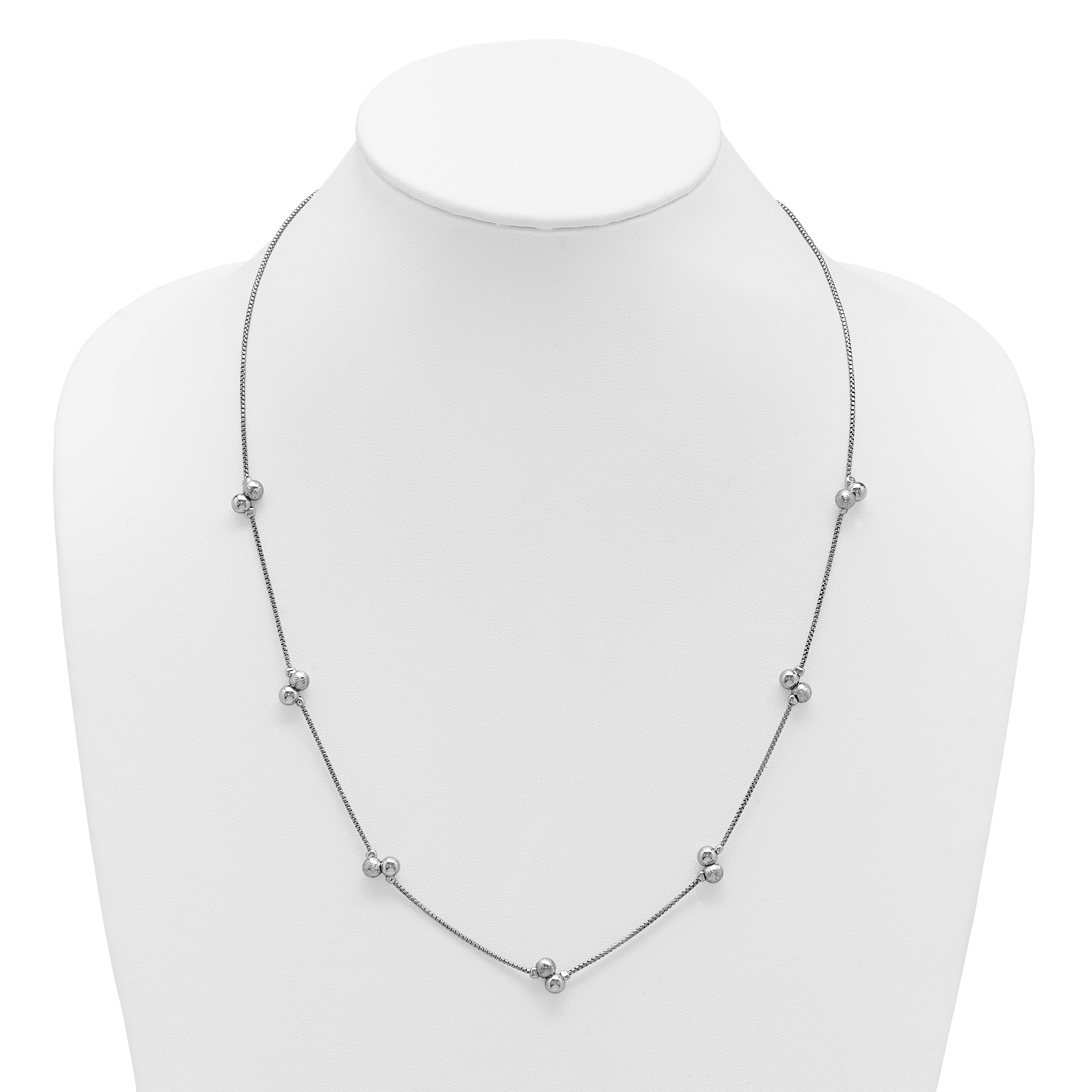 SS Rhodium-plated Polished Brushed and Beaded Necklace