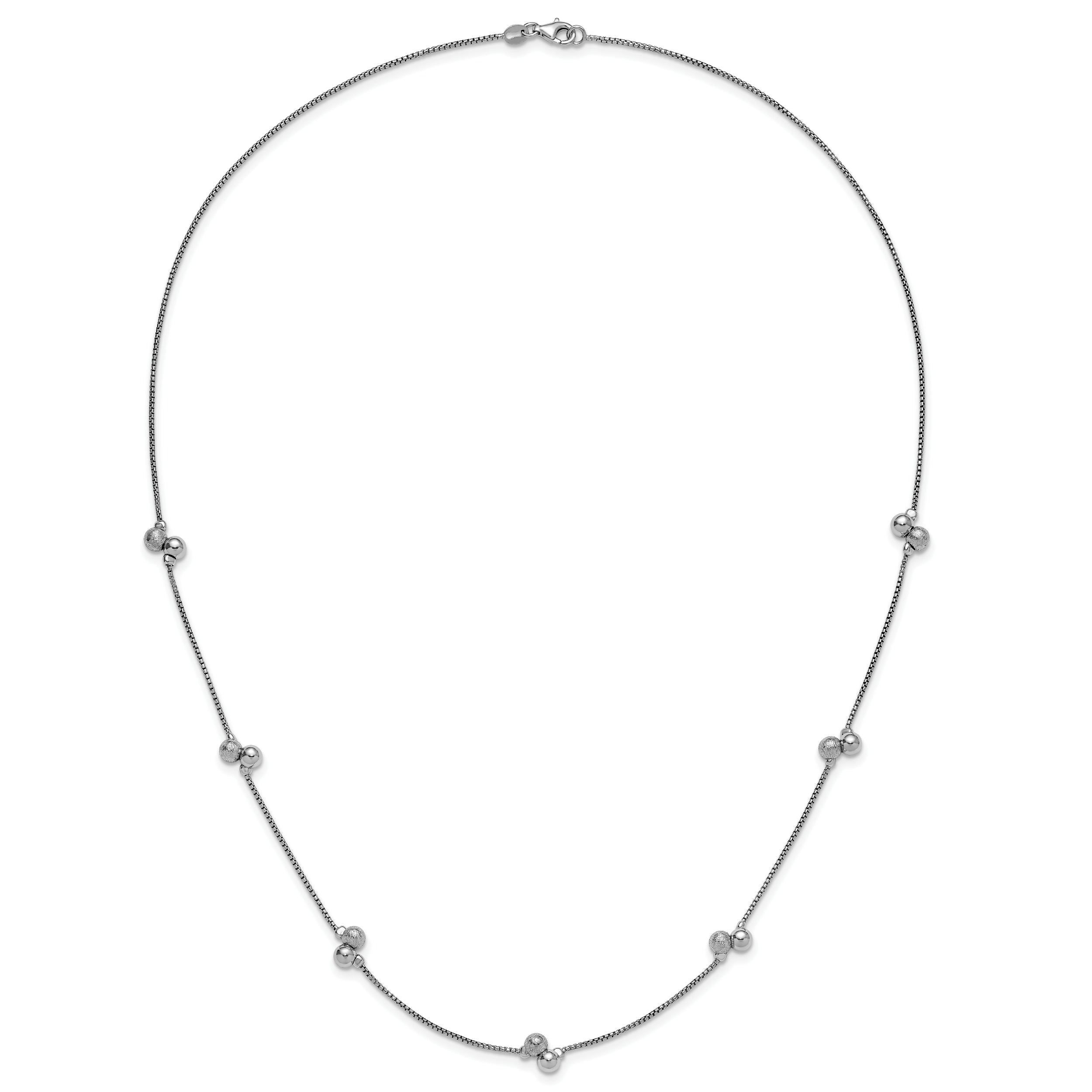 SS Rhodium-plated Polished Brushed and Beaded Necklace