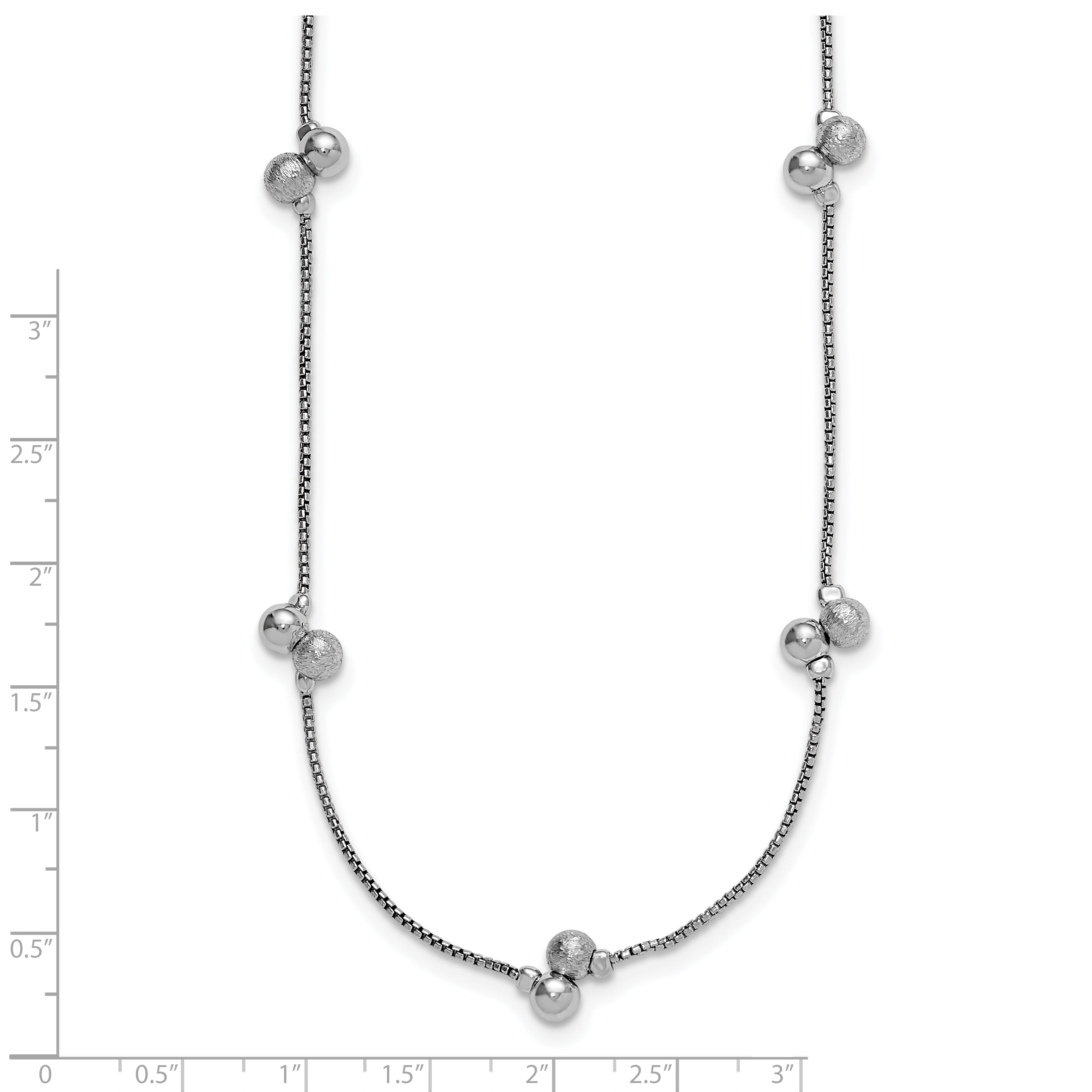 SS Rhodium-plated Polished Brushed and Beaded Necklace