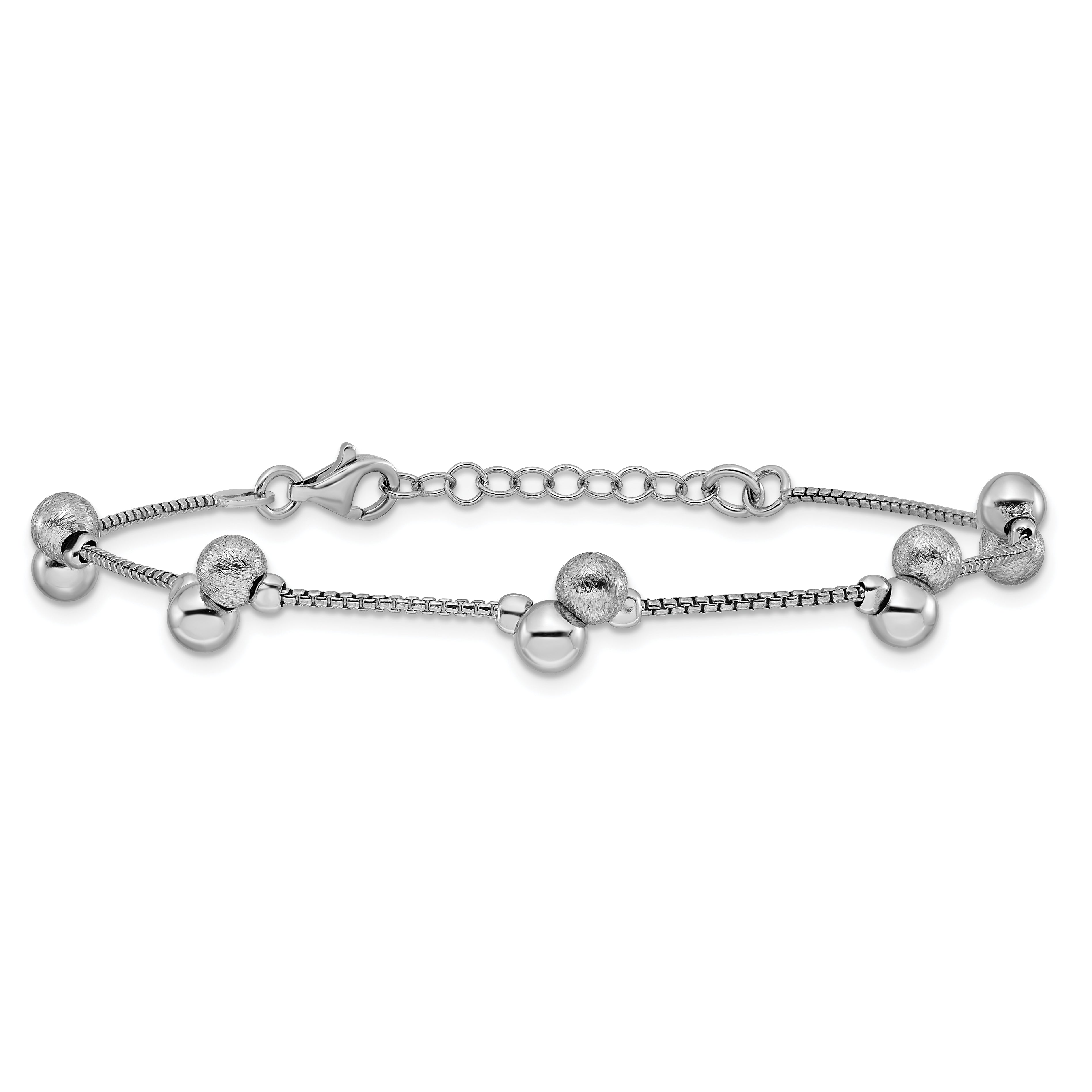 SS RH-plated Brushed and Beaded w/1in Ext Bracelet