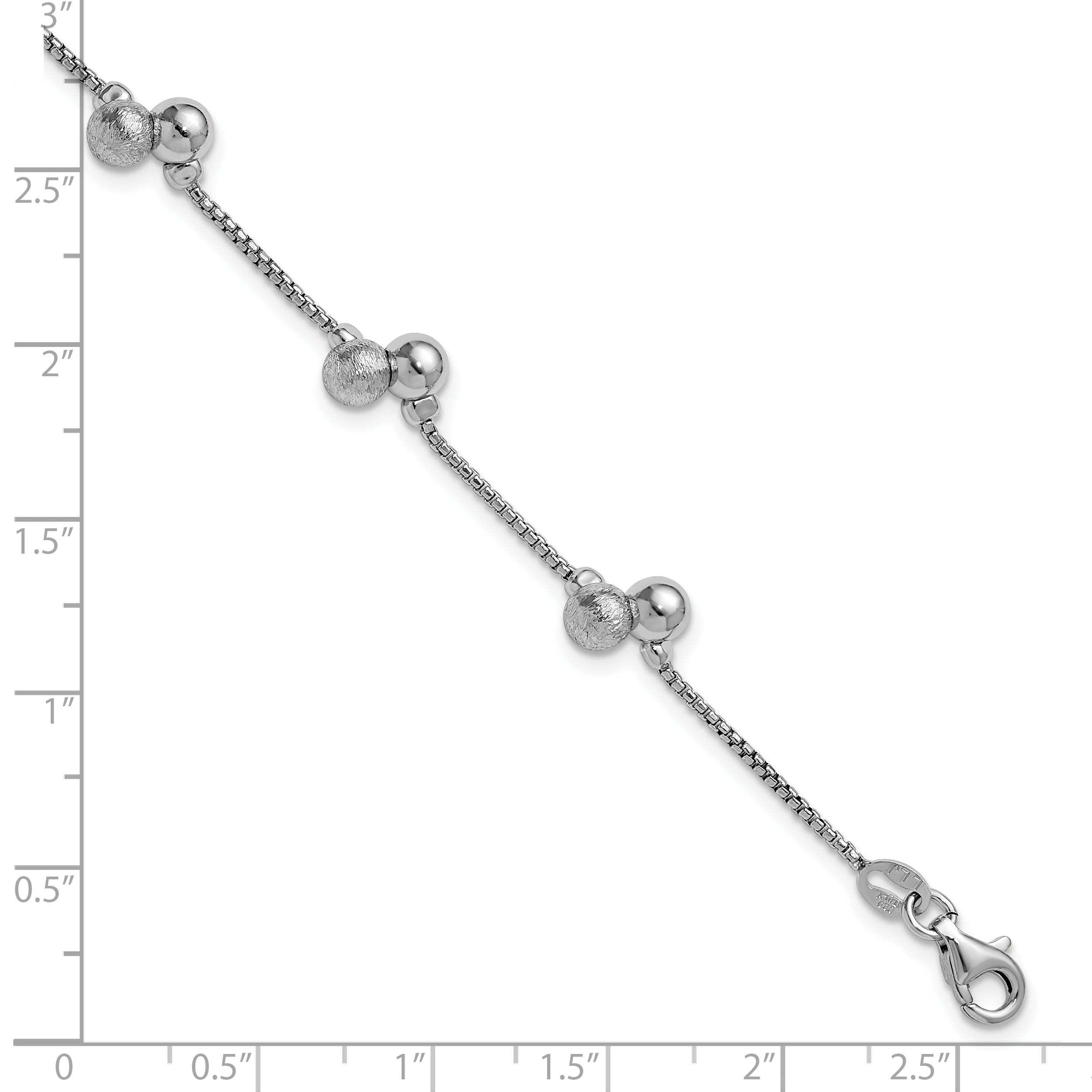 SS RH-plated Brushed and Beaded w/1in Ext Bracelet