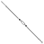SS RH-pltd Black Glass Pearl 2-Strand Link w/1in Ext Bracelet