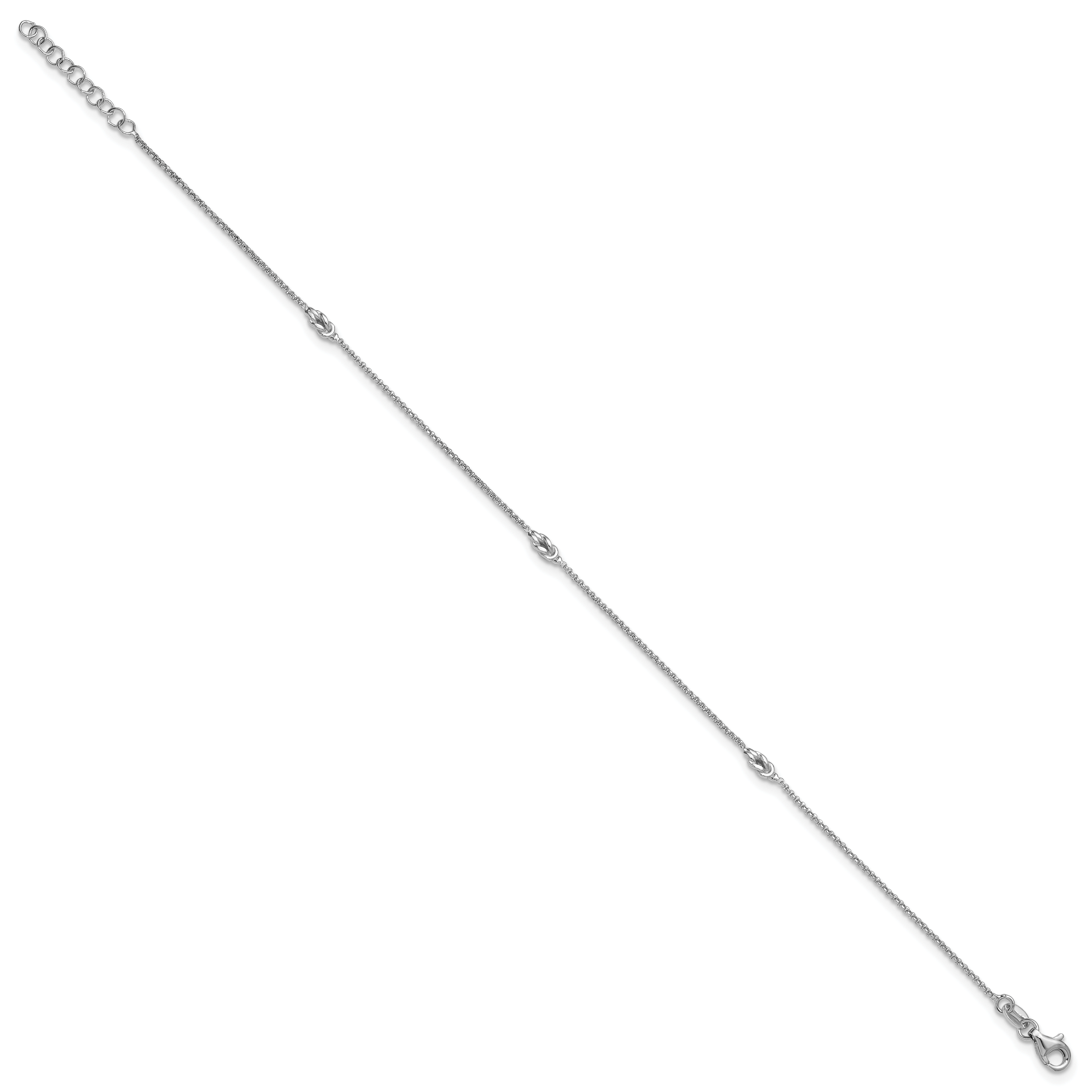 SS RH-plated Polished Knots 9in PLUS 1in Ext Anklet Secondary image