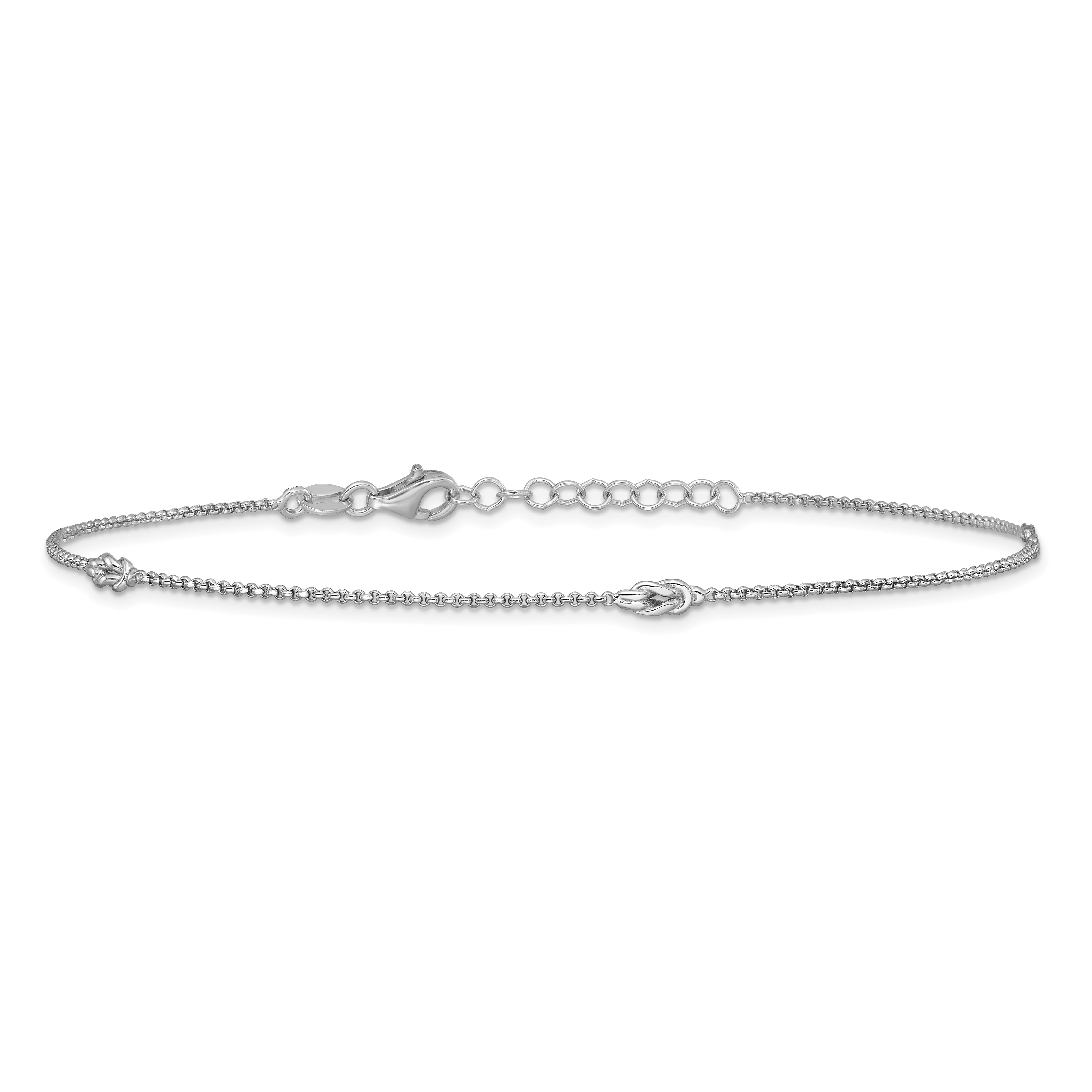 SS RH-plated Polished Knots 9in PLUS 1in Ext Anklet