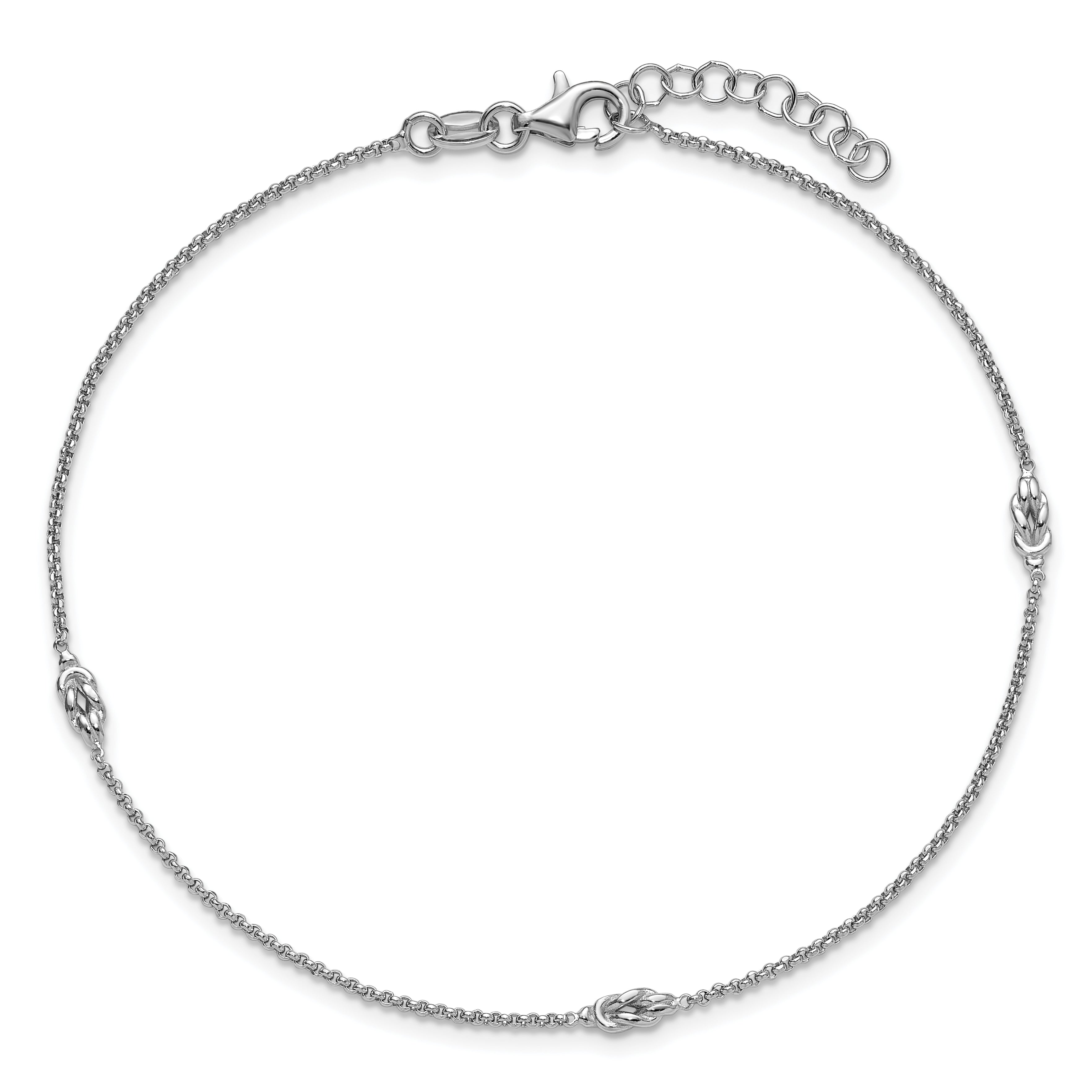 SS RH-plated Polished Knots 9in PLUS 1in Ext Anklet