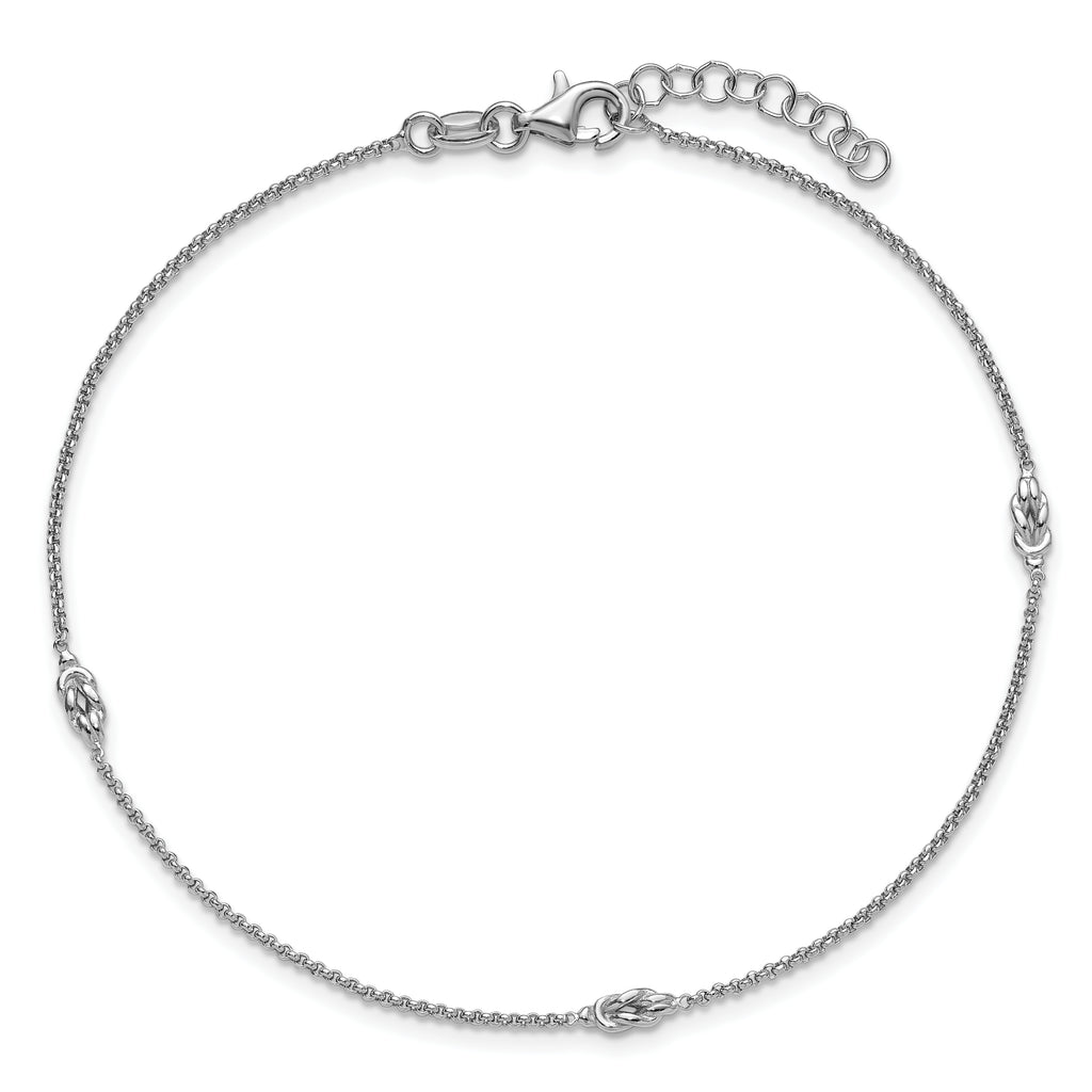 SS RH-plated Polished Knots 9in PLUS 1in Ext Anklet