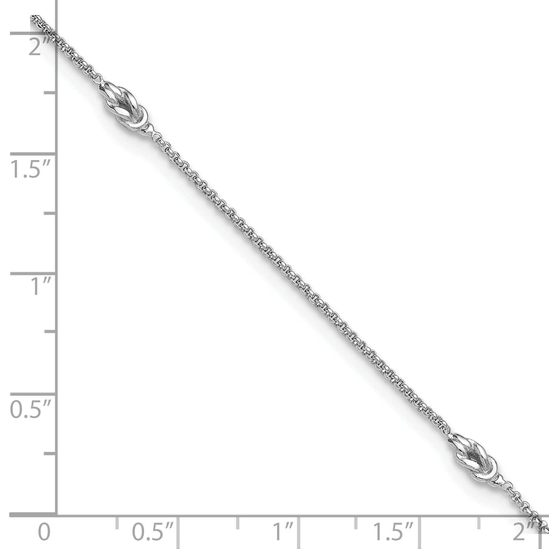 SS RH-plated Polished Knots 9in PLUS 1in Ext Anklet