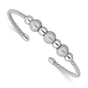 Rh-Pltd Twisted and Beaded Cuff Bracelet in Sterling Silver, 6 Inch - Sophia Jewelers