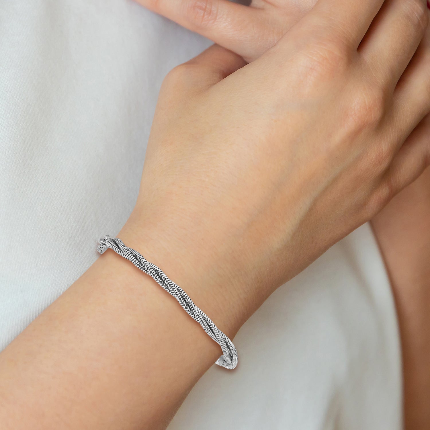 Sterling Silver RH-plated Polished and Twisted Bracelet