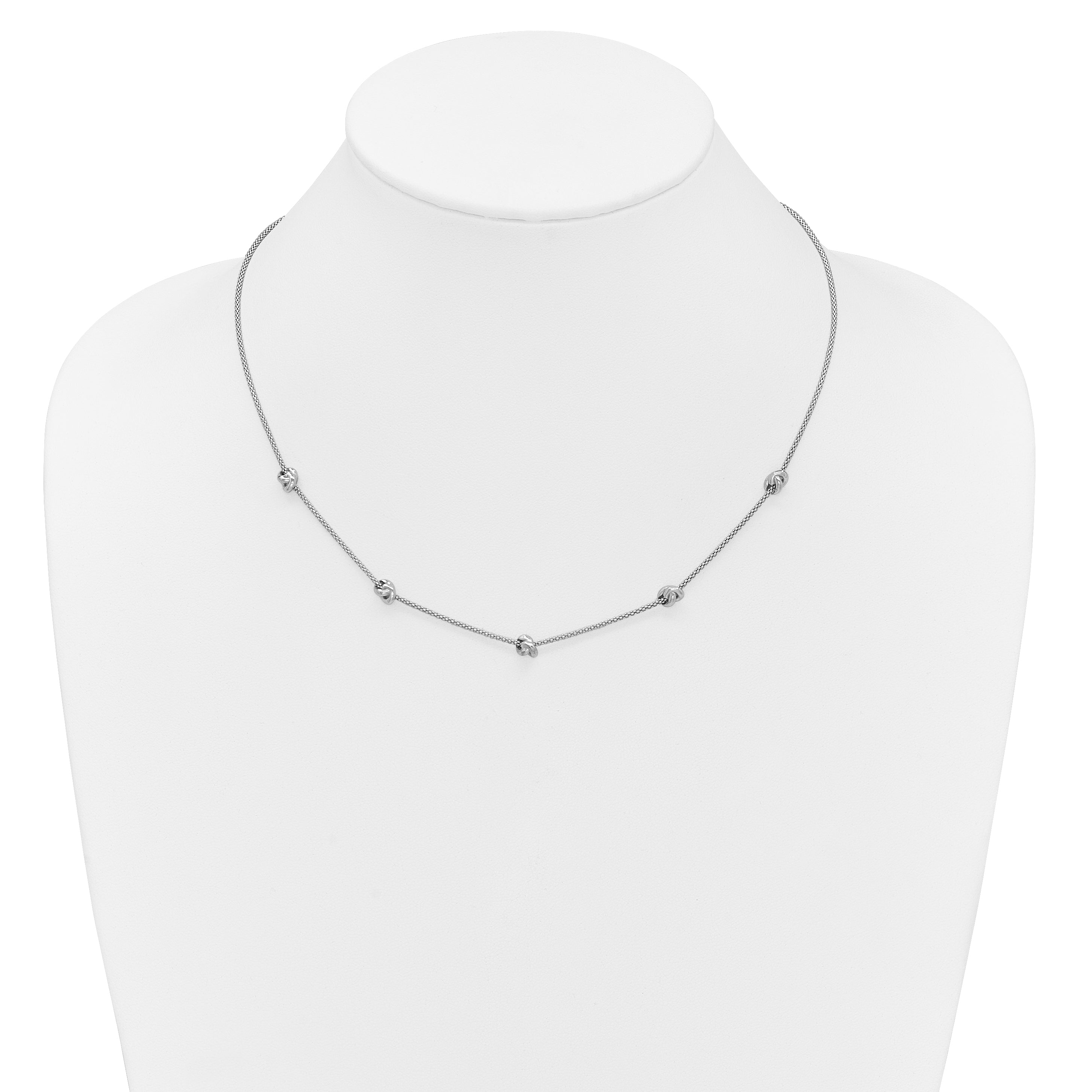 Sterling Silver RH-plt Polished Love Knot w/2in ext. Necklace