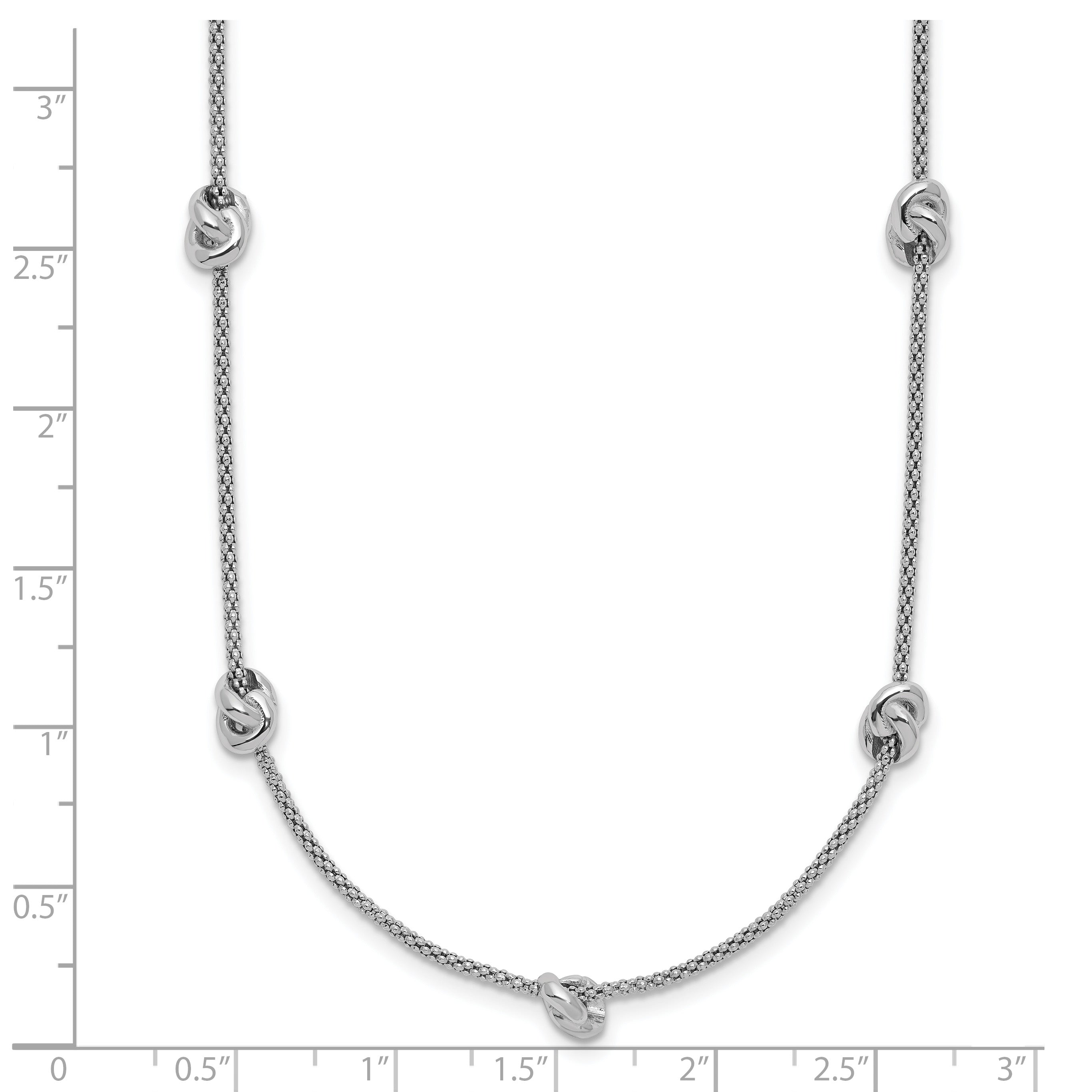 Sterling Silver RH-plt Polished Love Knot w/2in ext. Necklace