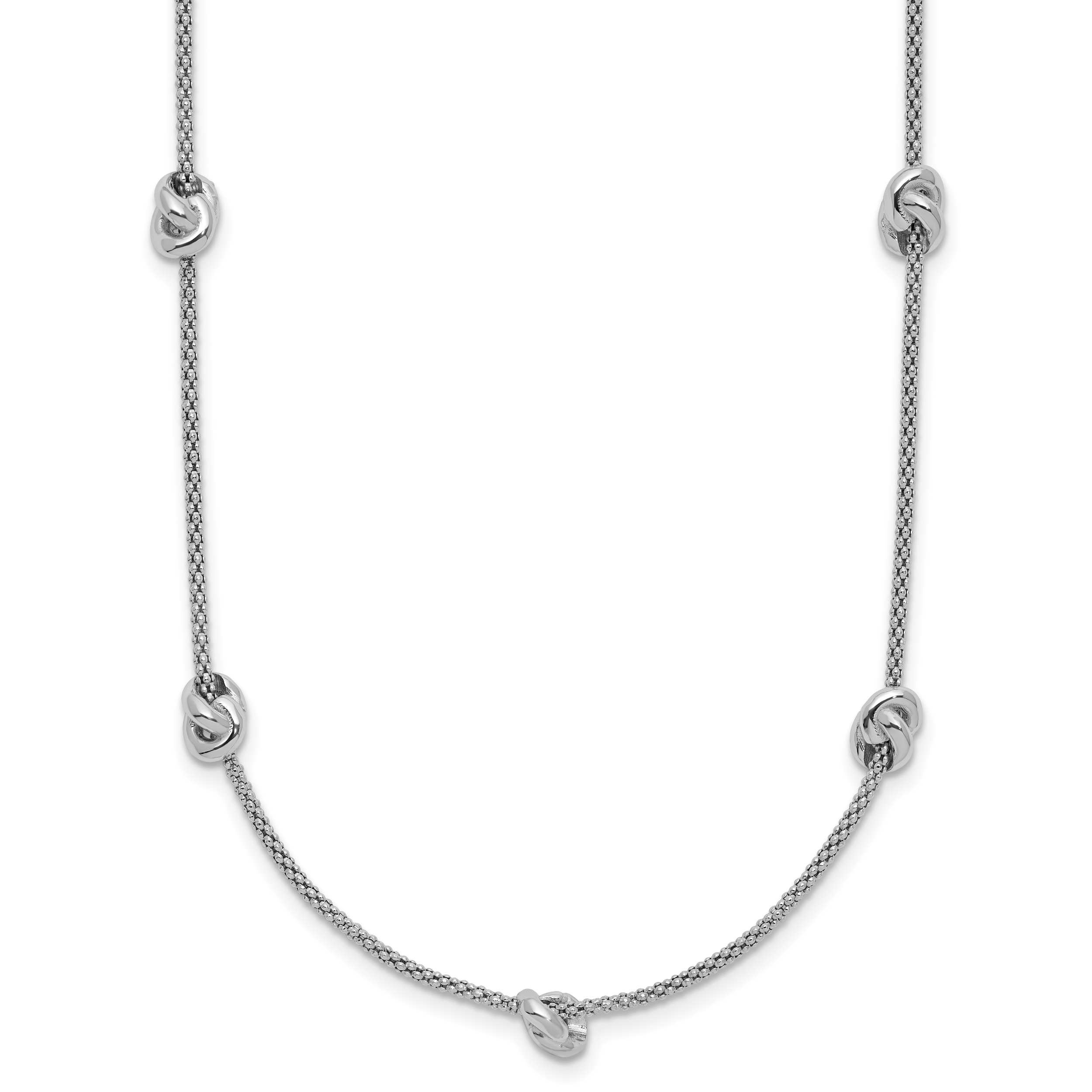 Sterling Silver RH-plt Polished Love Knot w/2in ext. Necklace Main image