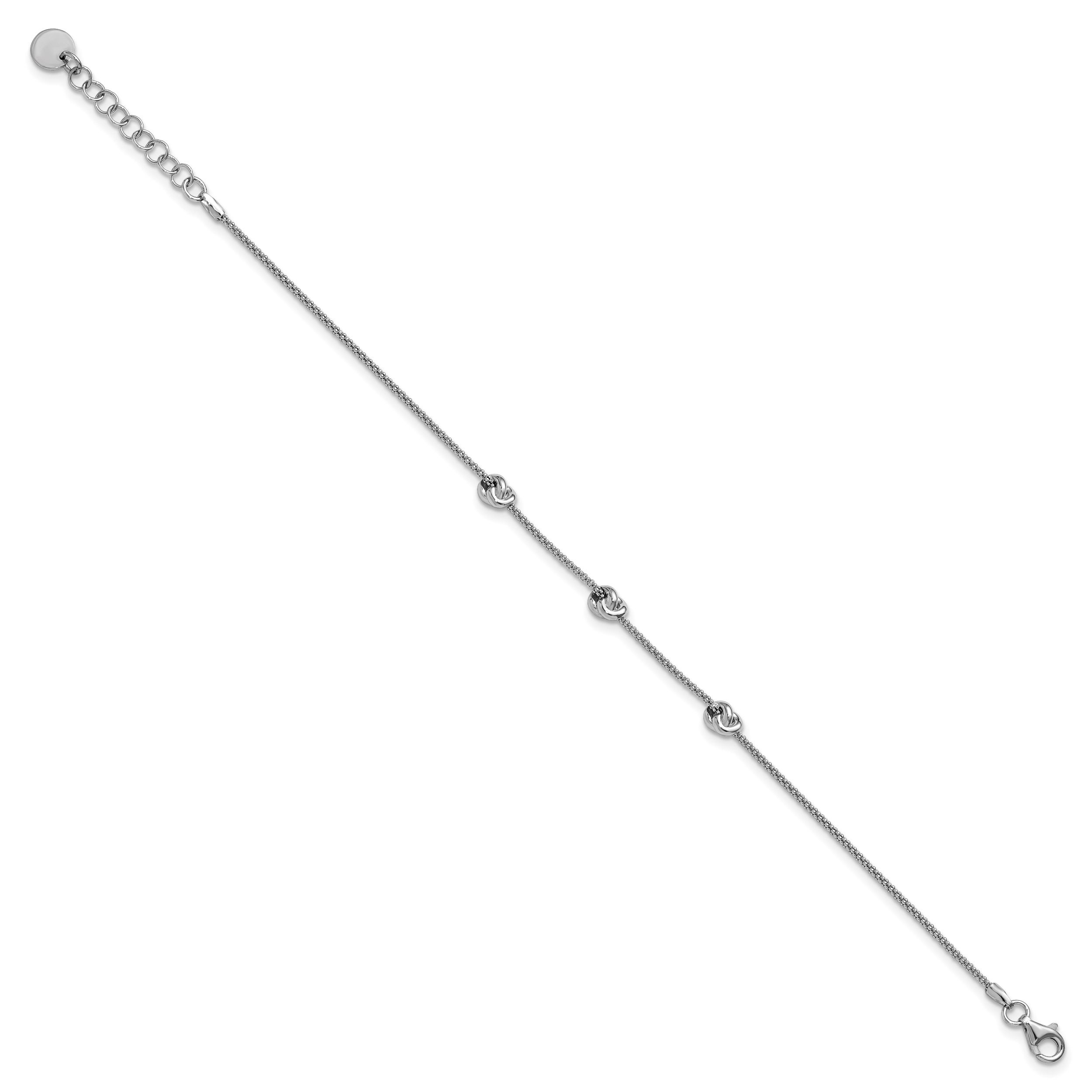Sterling Silver RH-plt Polished Love Knot  w/1in ext. Bracelet Secondary image
