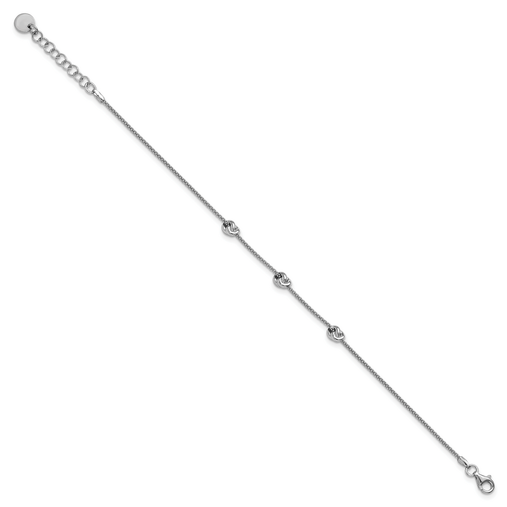 Sterling Silver RH-plt Polished Love Knot  w/1in ext. Bracelet