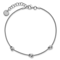 Sterling Silver RH-plt Polished Love Knot  w/1in ext. Bracelet