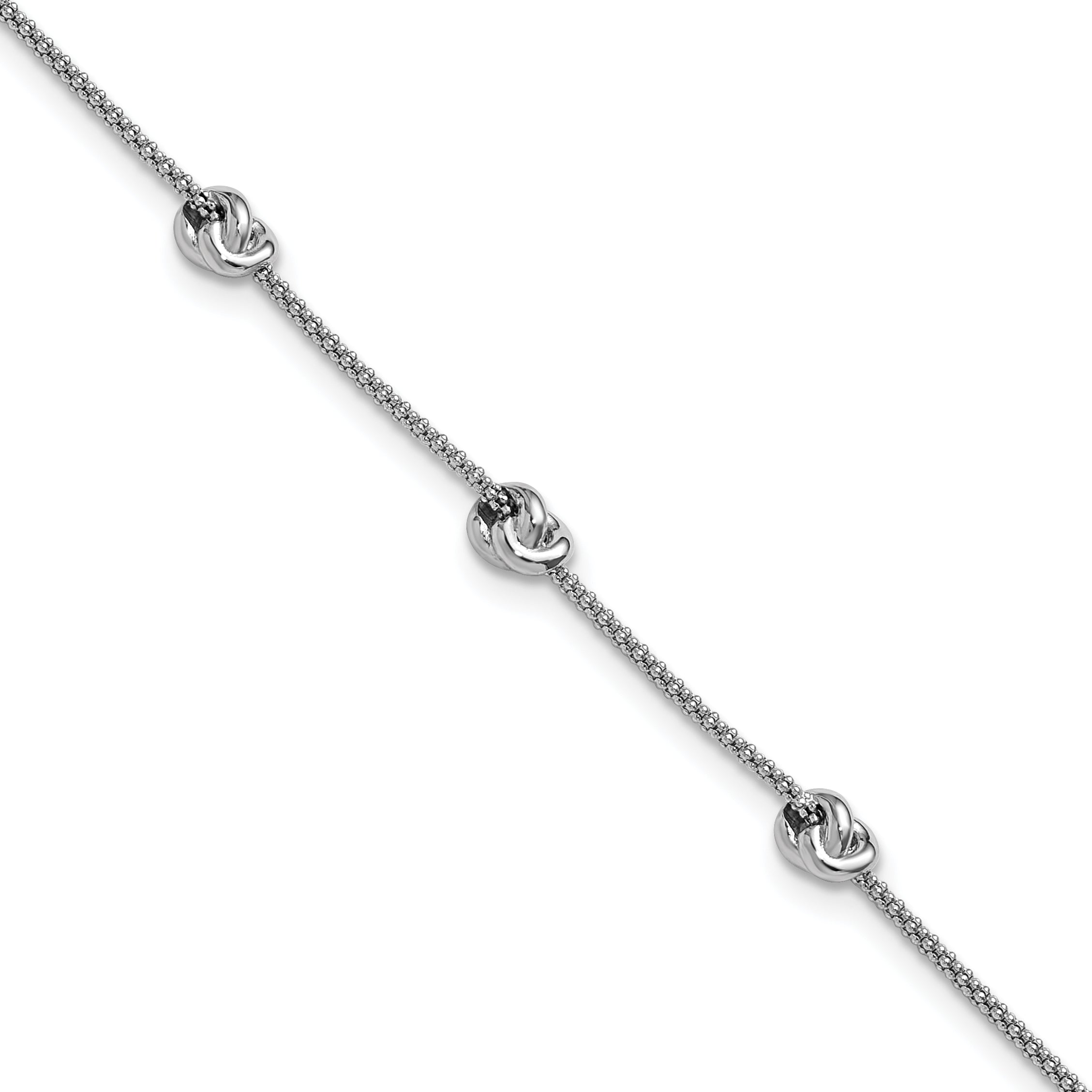 Sterling Silver RH-plt Polished Love Knot  w/1in ext. Bracelet Main image