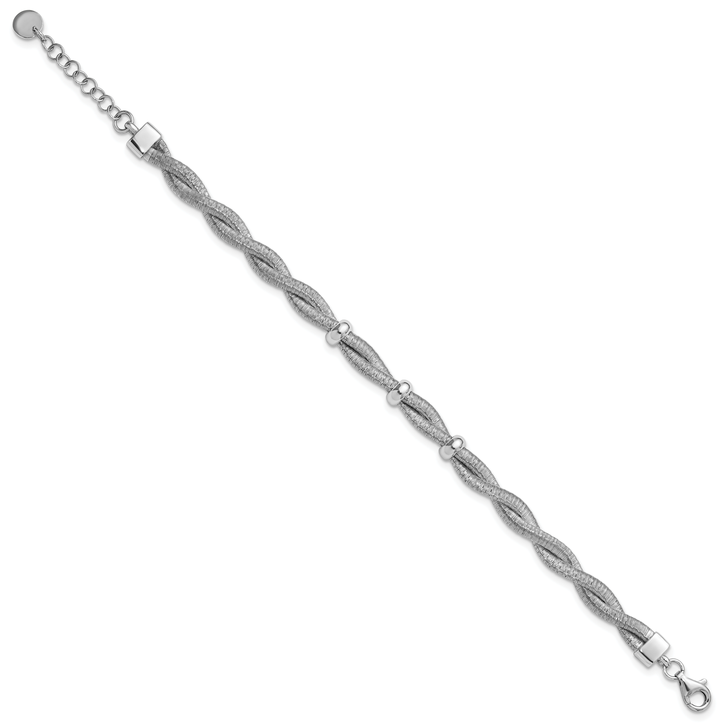 Sterling Silver RH-plated Polished Braided w/1in ext. Bracelet Secondary image