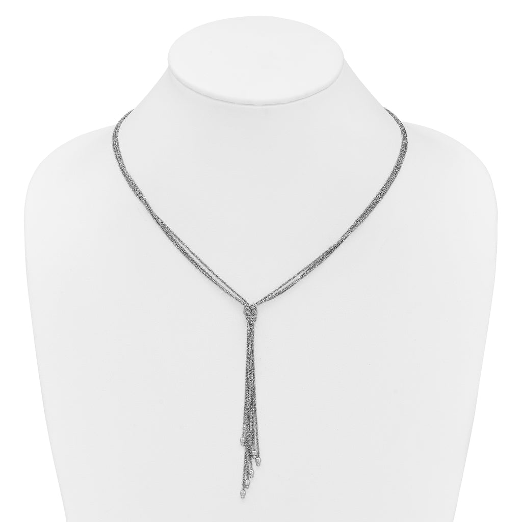 Sterling Silver RH-plt Pol/Dia-cut Drop w/2in ext. Necklace