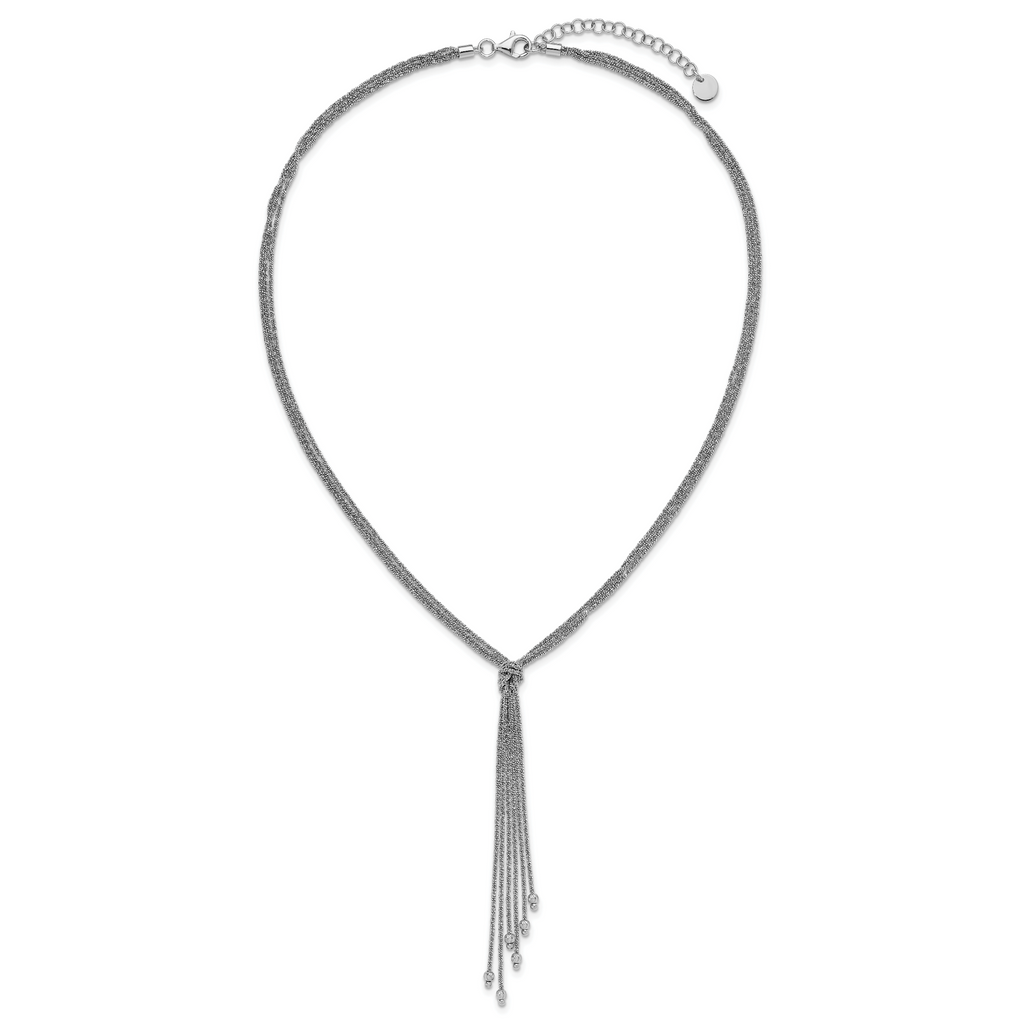 Sterling Silver RH-plt Pol/Dia-cut Drop w/2in ext. Necklace