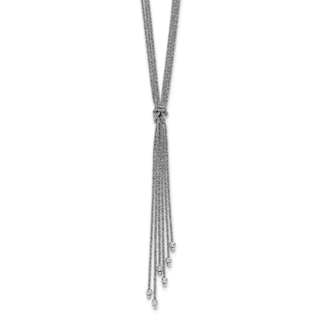 Sterling Silver RH-plt Pol/Dia-cut Drop w/2in ext. Necklace