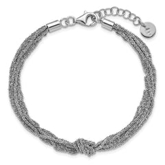 Sterling Silver RH-plt Pol/Dia-cut Multi-strand w/1in ext Bracelet