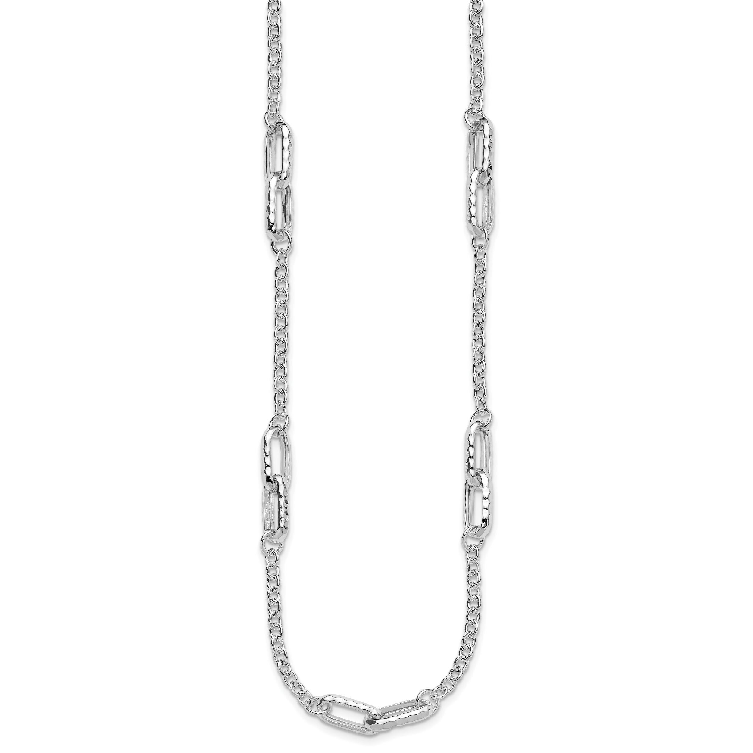 Sterling Silver RH-plated Polished and Hammered Link Necklace Secondary image