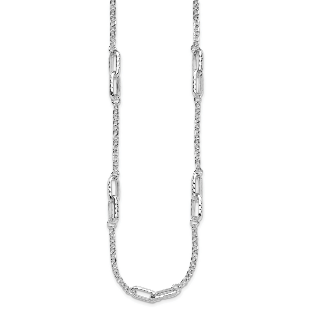 Sterling Silver RH-plated Polished and Hammered Link Necklace