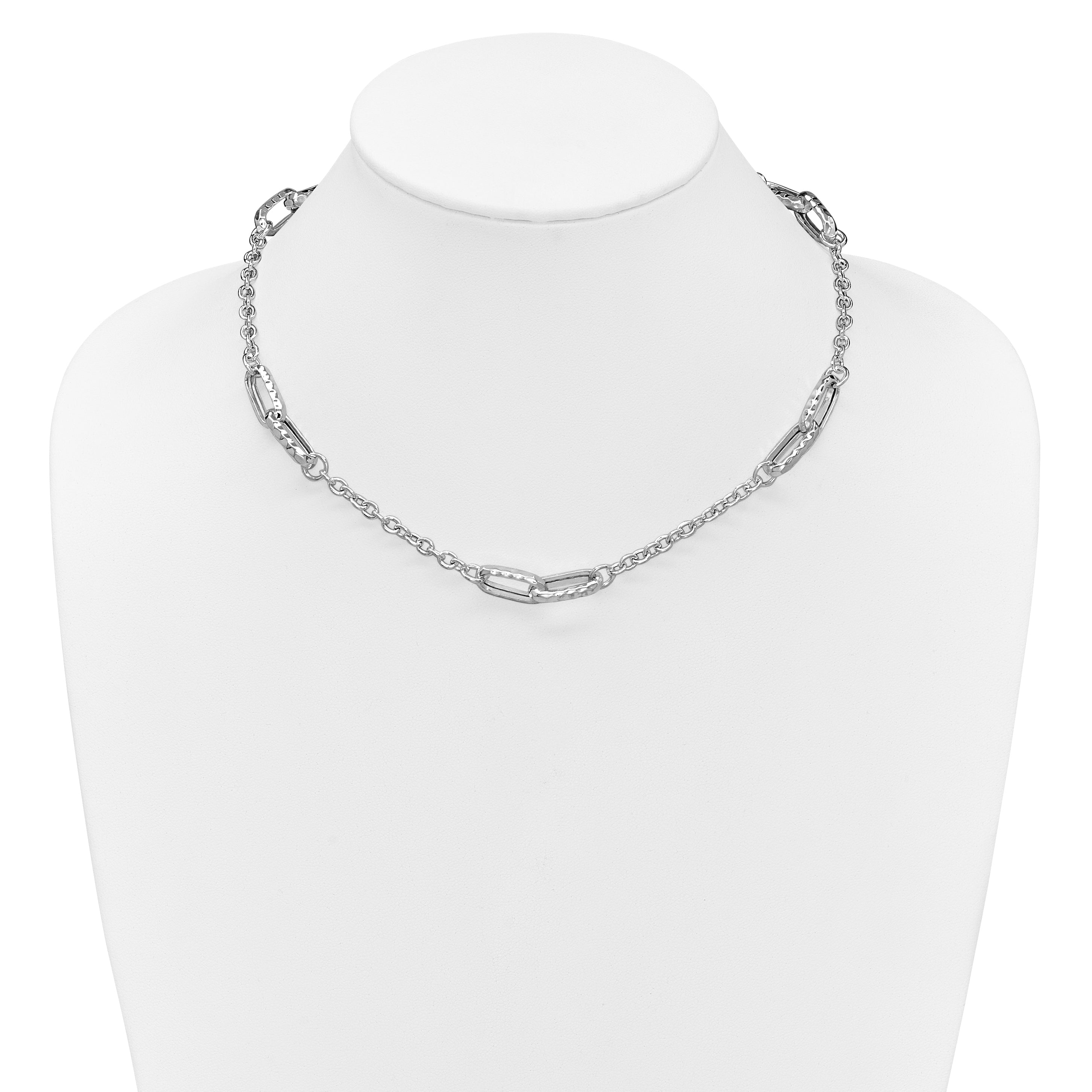 Sterling Silver RH-plated Polished and Hammered Link Necklace