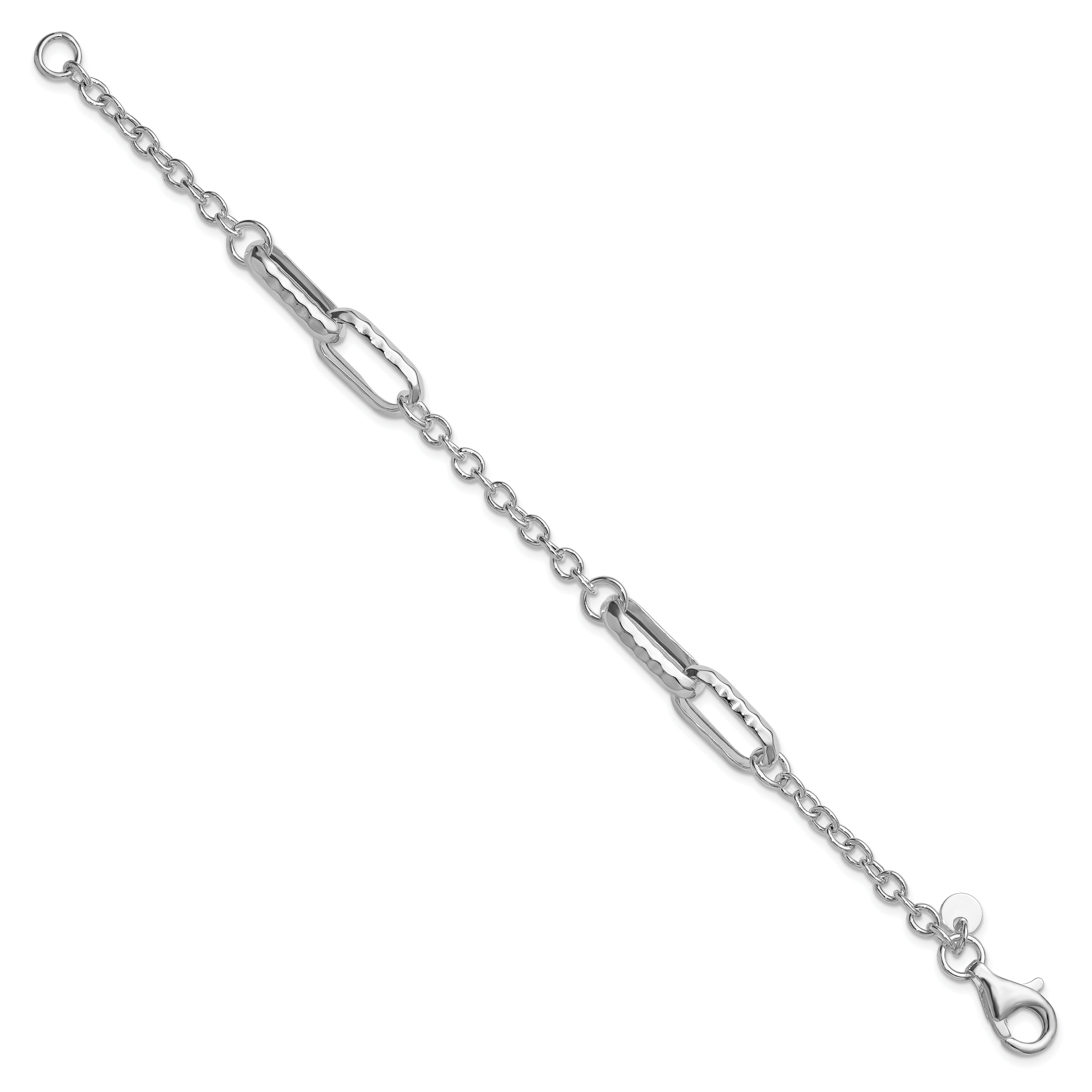 Sterling Silver RH-plated Polished and Hammered Link Bracelet Secondary image