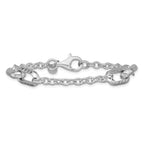 Sterling Silver RH-plated Polished and Hammered Link Bracelet