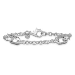 Sterling Silver RH-plated Polished and Hammered Link Bracelet