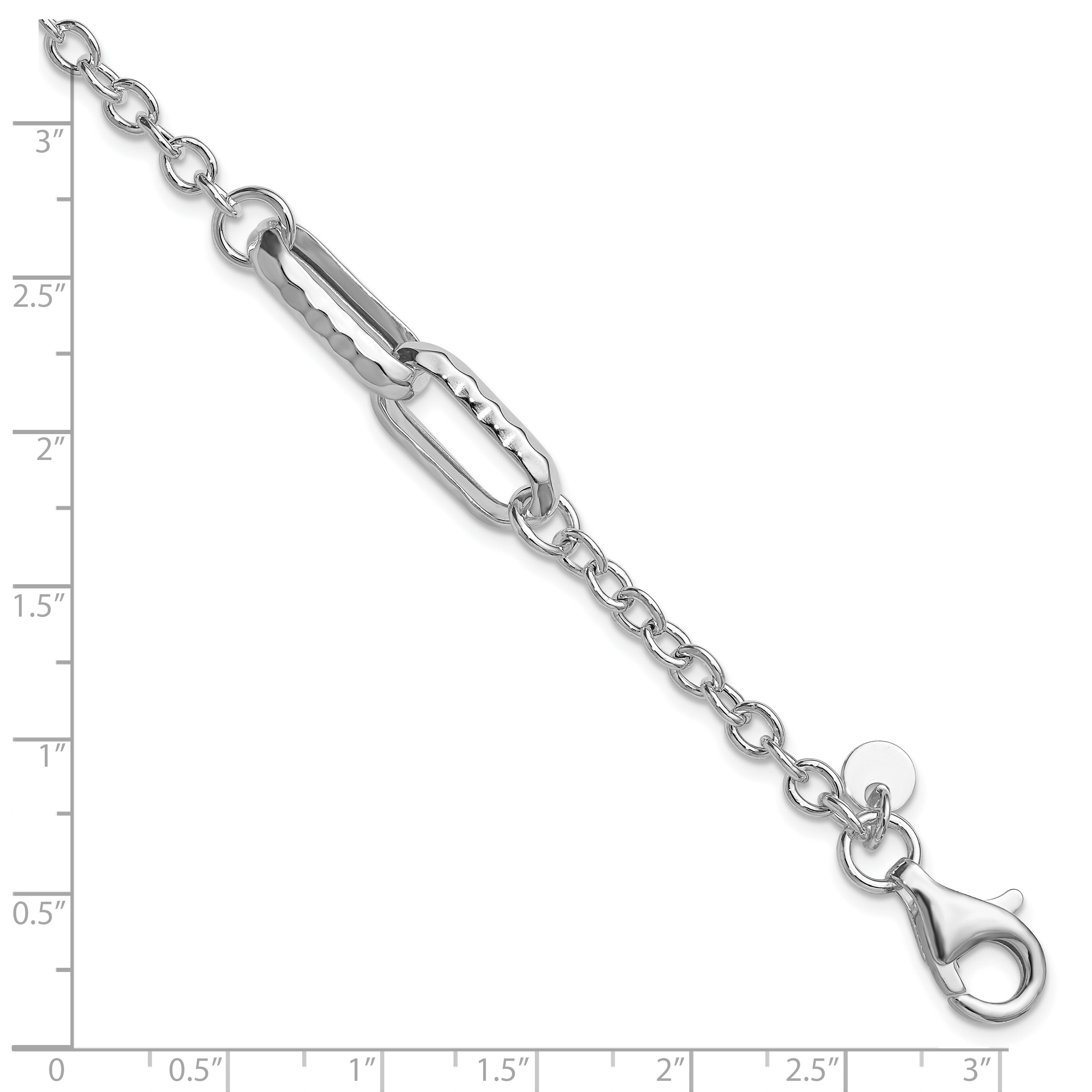 Sterling Silver RH-plated Polished and Hammered Link Bracelet