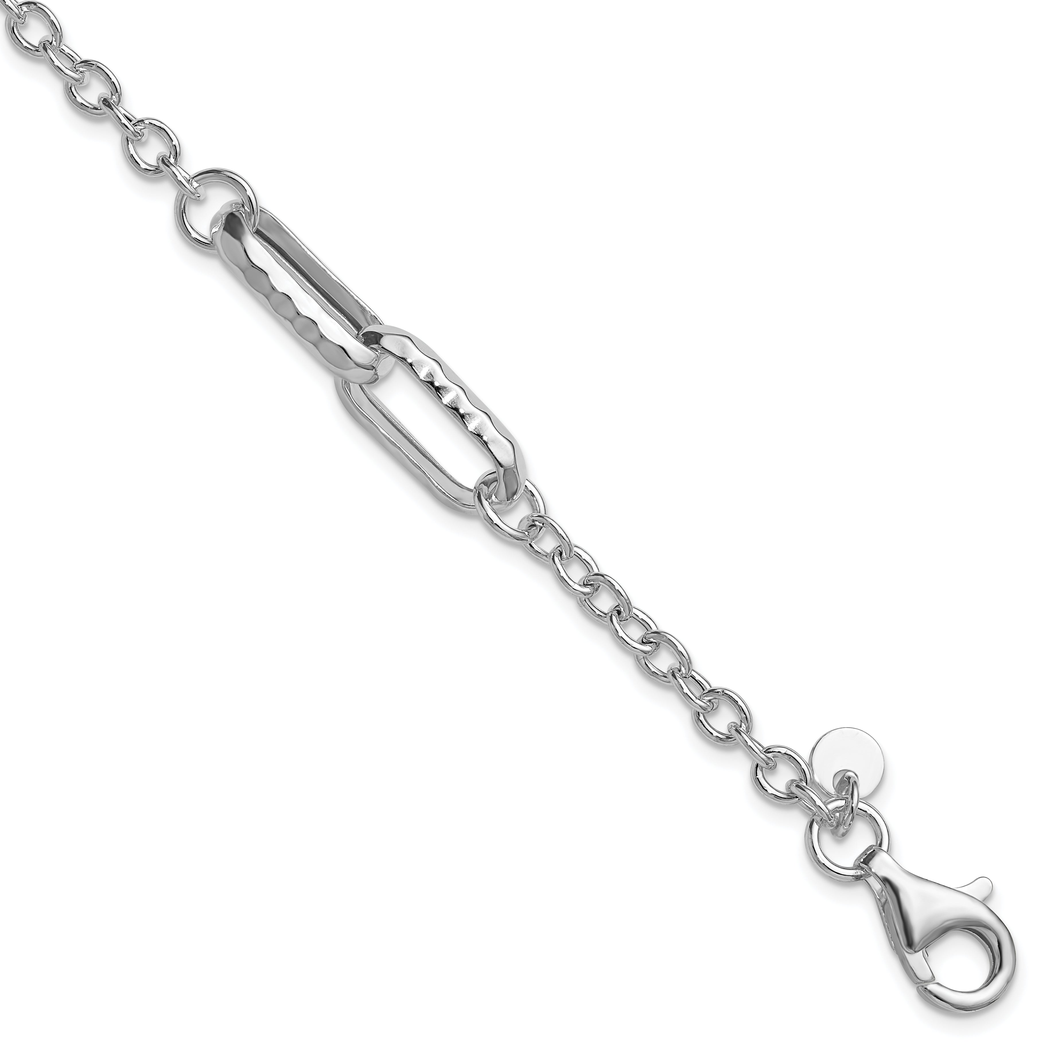 Sterling Silver RH-plated Polished and Hammered Link Bracelet Main image