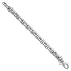 Sterling Silver RH-plt Polished Cable Link w/.5in ext. Bracelet