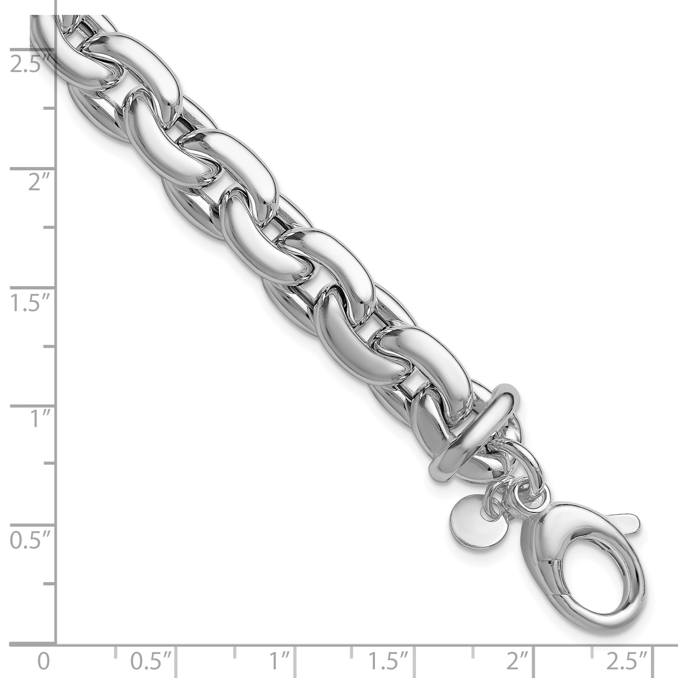 Sterling Silver RH-plt Polished Cable Link w/.5in ext. Bracelet