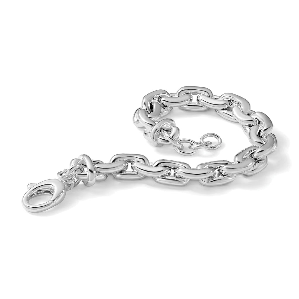 Sterling Silver RH-plt Polished Cable Link w/.5in ext. Bracelet