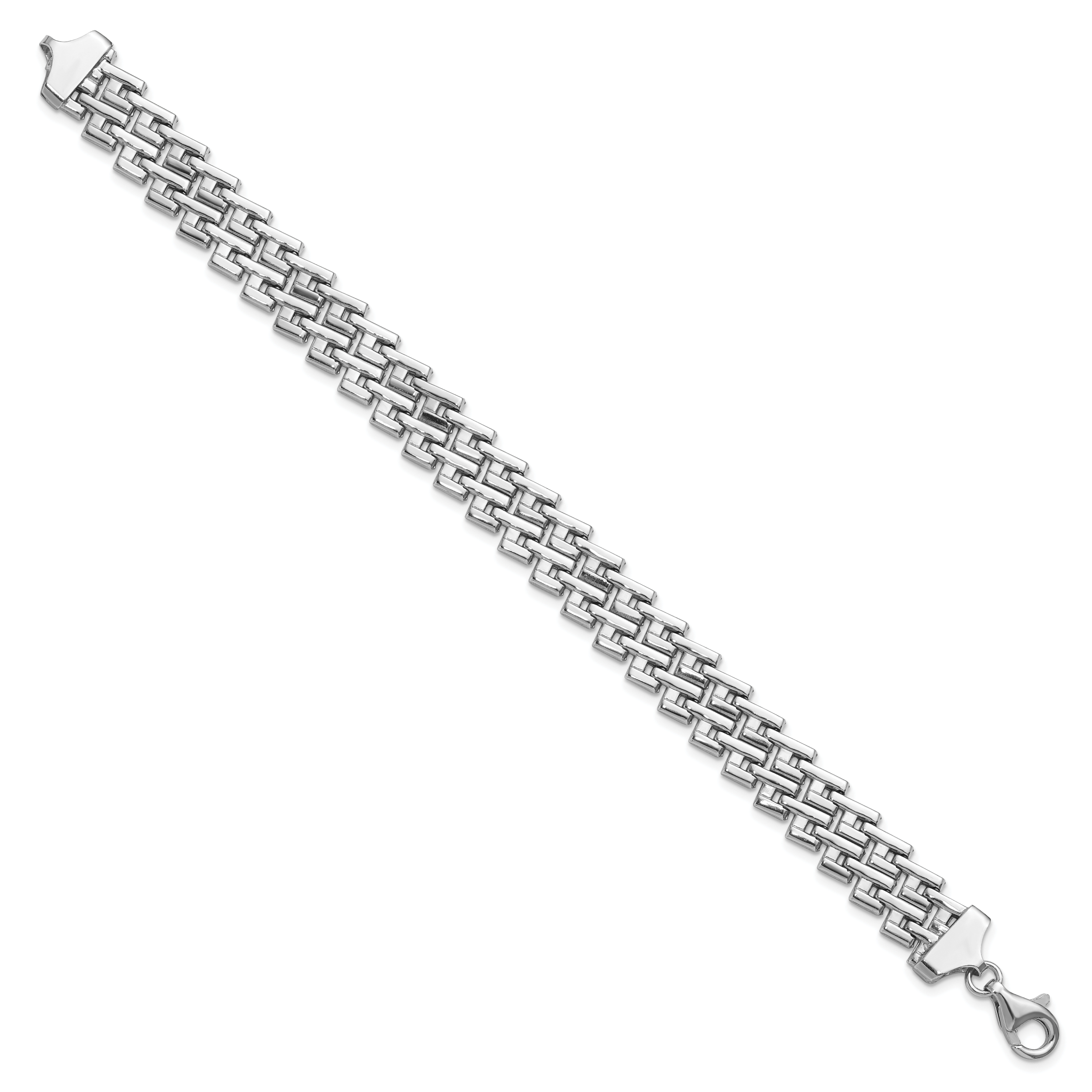 Sterling Silver Rhodium-Plated Flat Fancy Link Bracelet