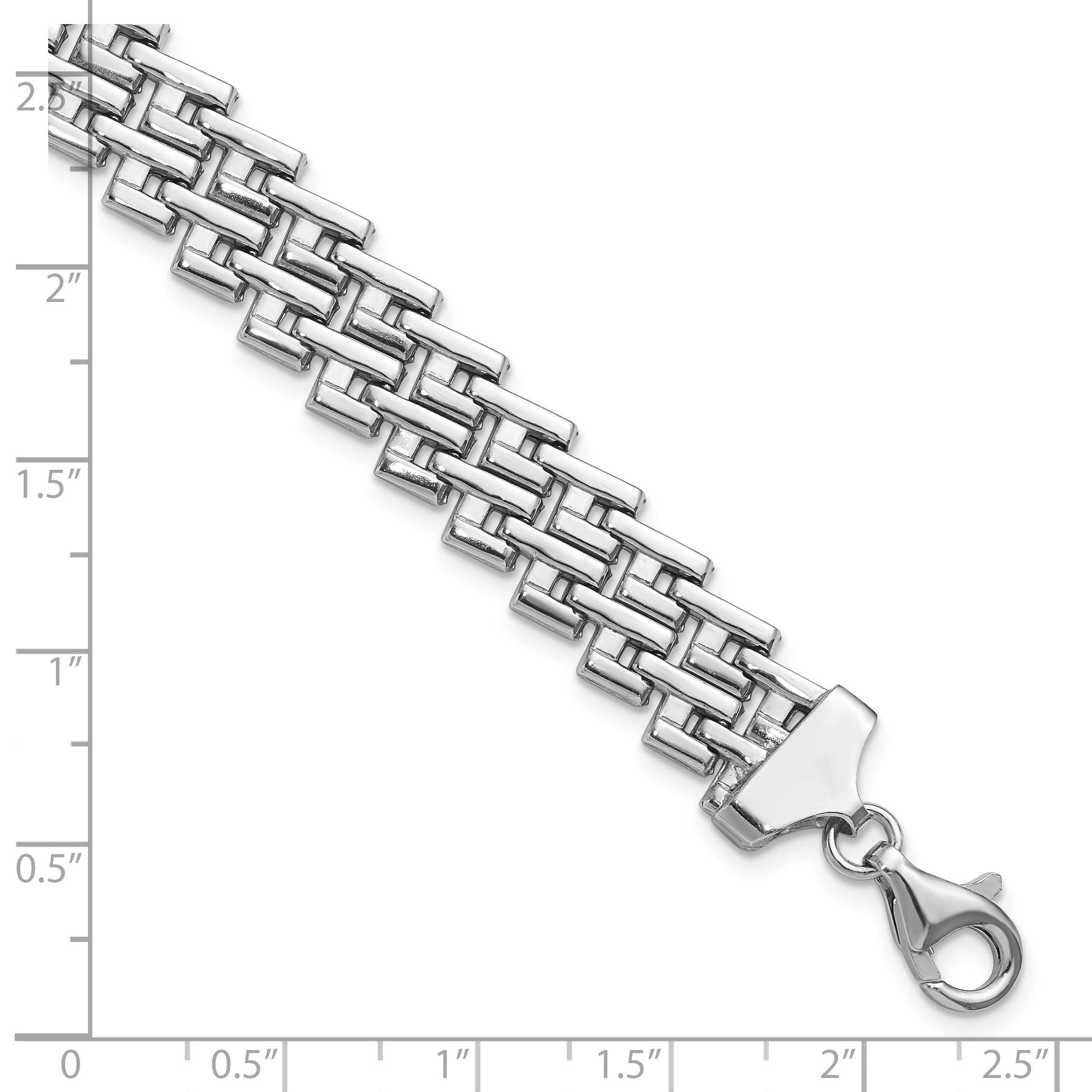 Sterling Silver Rhodium-Plated Flat Fancy Link Bracelet