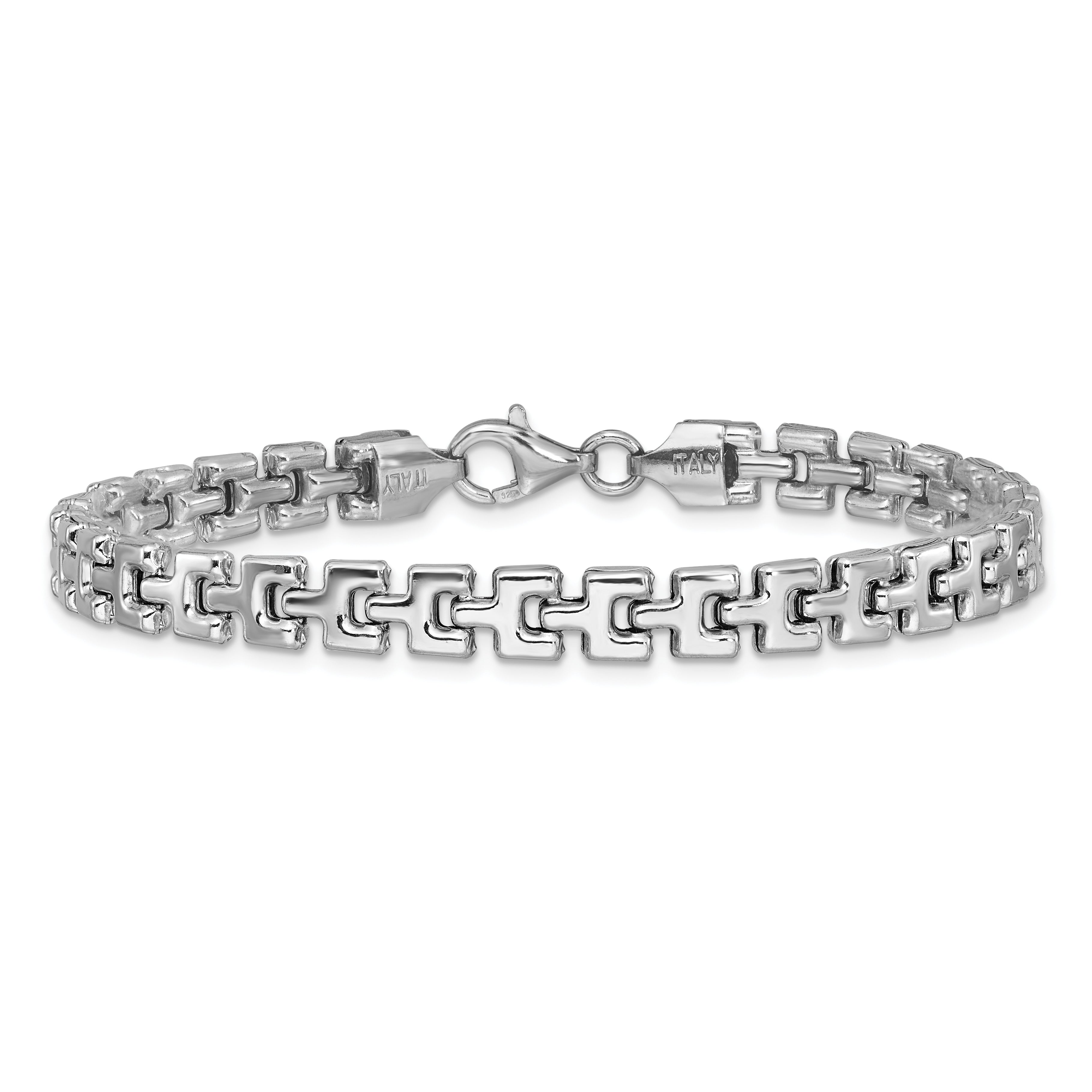 Sterling Silver Rhodium-Plated Fancy Link Bracelet