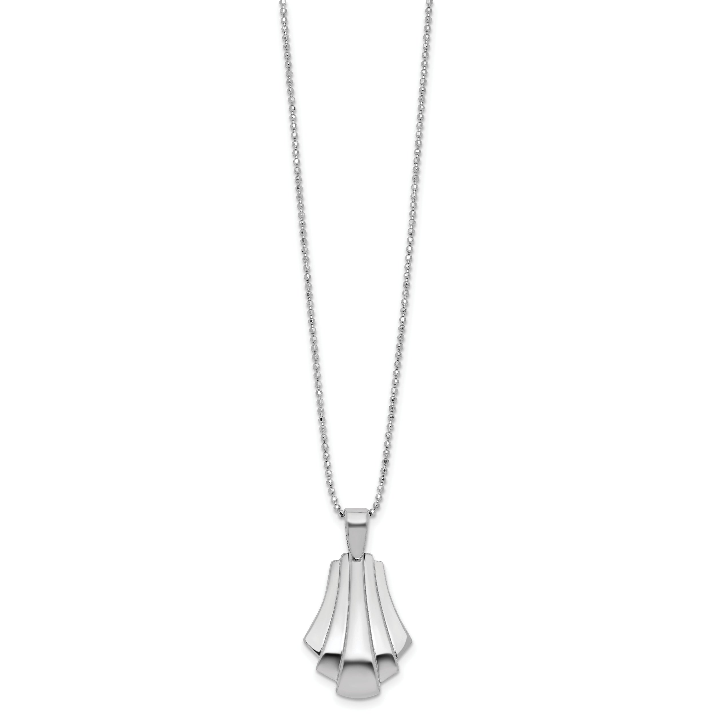 Sterling Silver Rh-Plat Polished Fancy Pendant on Beaded Necklace
