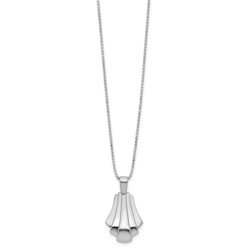 Sterling Silver Rh-Plat Polished Fancy Pendant on Beaded Necklace