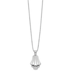 Sterling Silver Rh-Plat Polished Fancy Pendant on Beaded Necklace